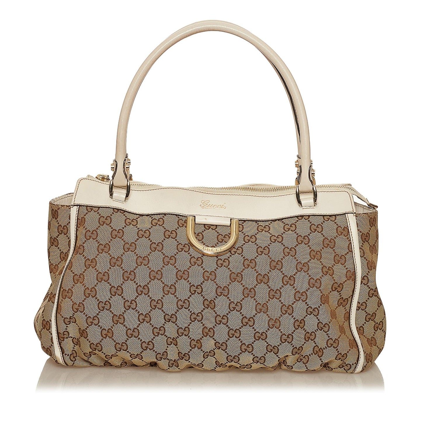 Gucci Abbey GG SHG Canvas White Brown Shoulder Bag