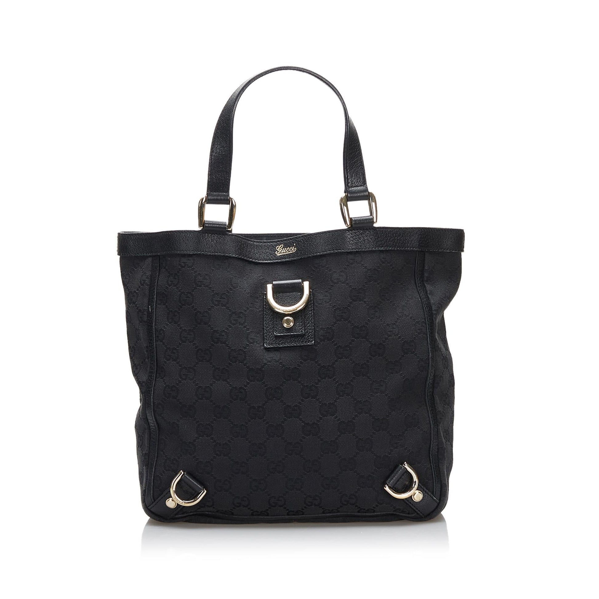 Gucci Abbey GG SHG Canvas Calf Black Tote Bag