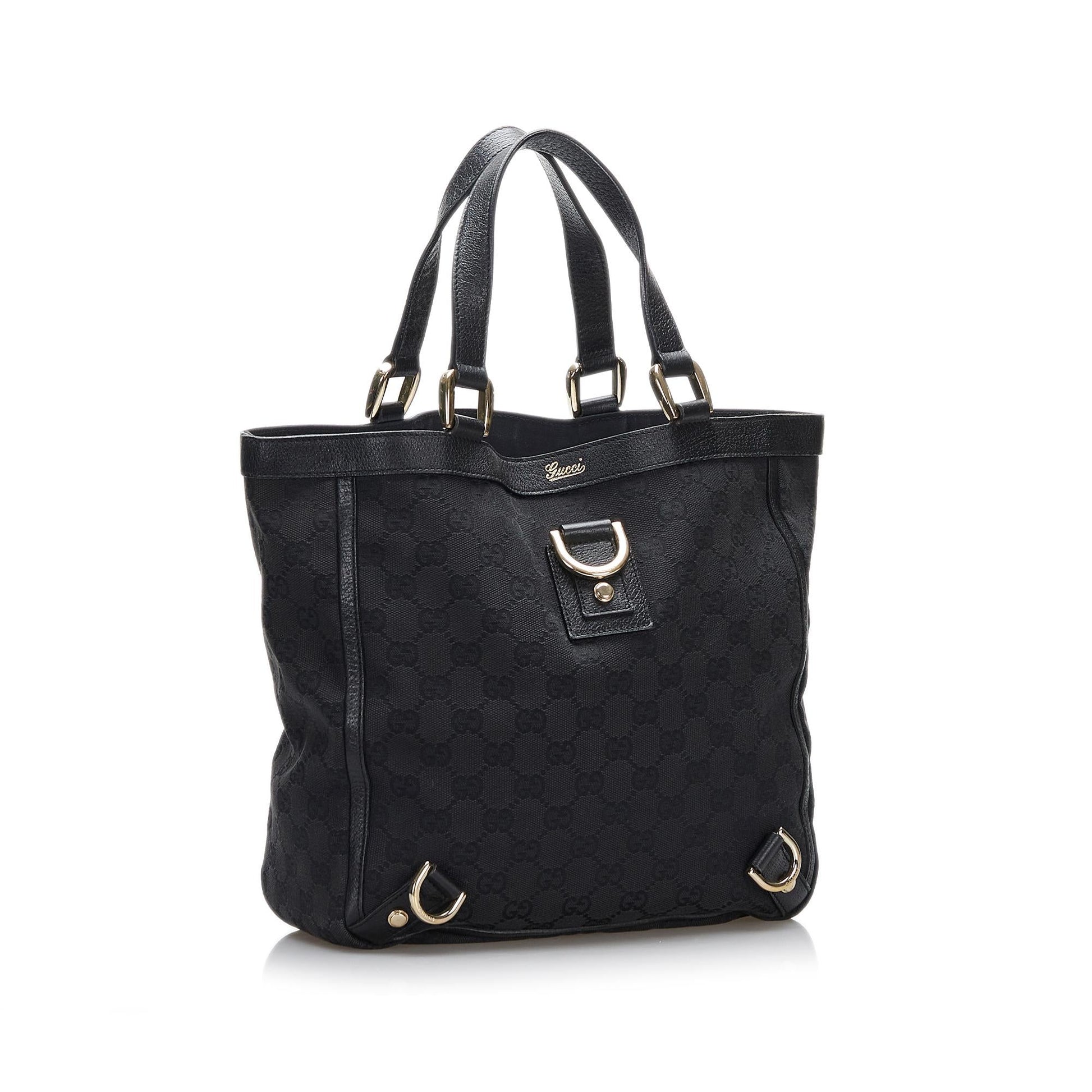 Gucci Abbey GG SHG Canvas Calf Black Tote Bag