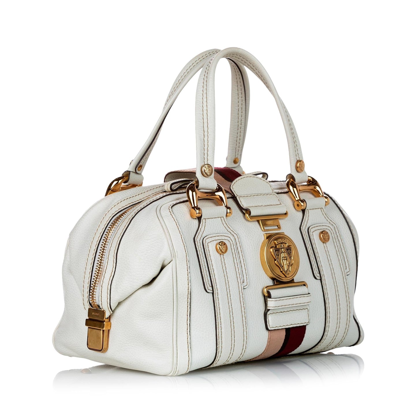 Gucci Aviatrix Boston SHG Leather Calf White Satchel Bag