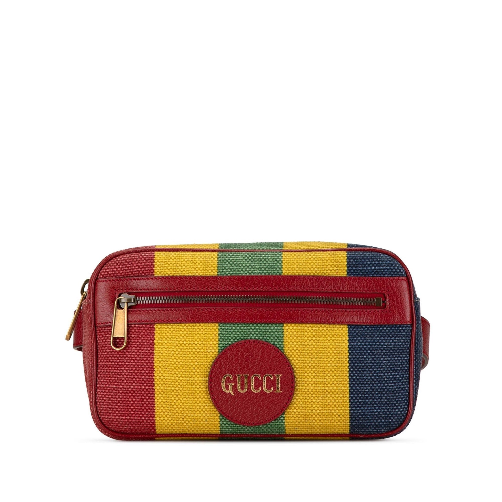 Gucci Baiadera Stripe Belt Canvas Calf Red Accessory Belt Bag