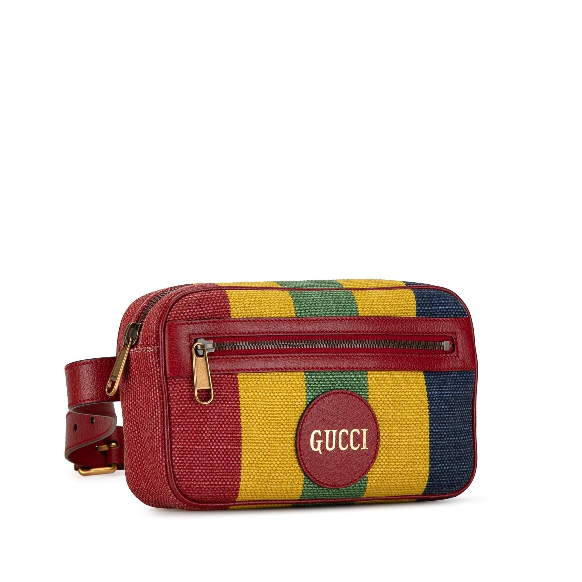 Gucci Baiadera Stripe Belt Canvas Calf Red Accessory Belt Bag
