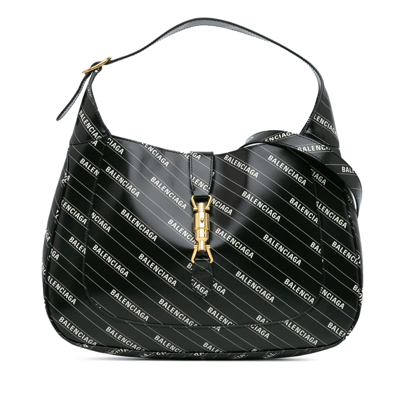 Gucci Balenciaga Hacker Project Jackie Calf Calfskin Black Medium Crossbody Bag
