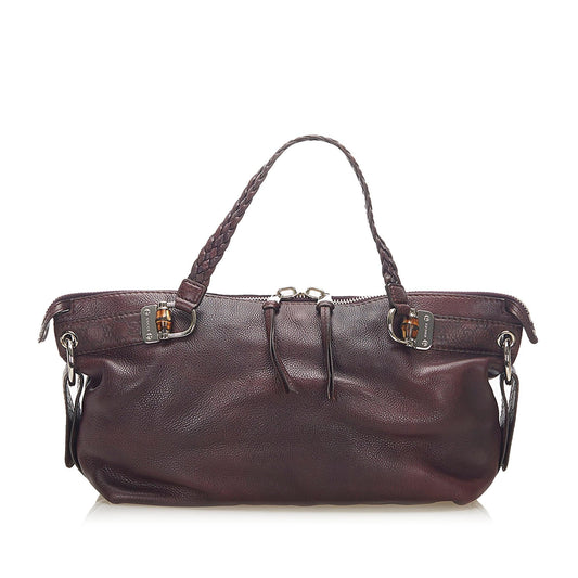 Gucci Bamboo Bar SHG Leather Calf Red Tote Bag Bag Shg