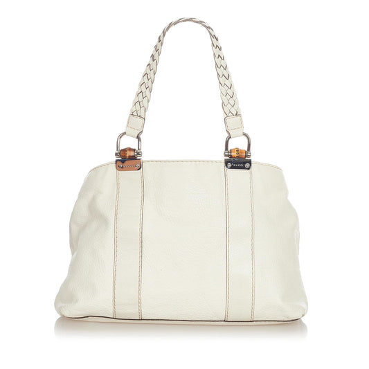 Gucci Bamboo Bar SHG Leather Calf White Tote Bag