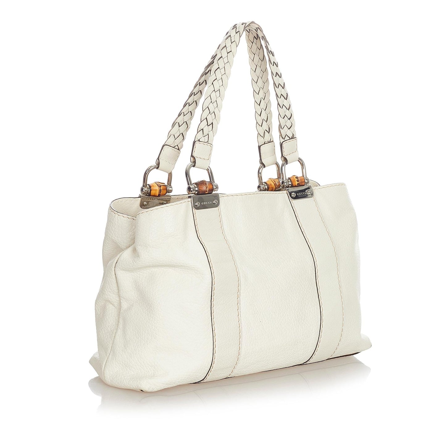Gucci Bamboo Bar SHG Leather Calf White Tote Bag