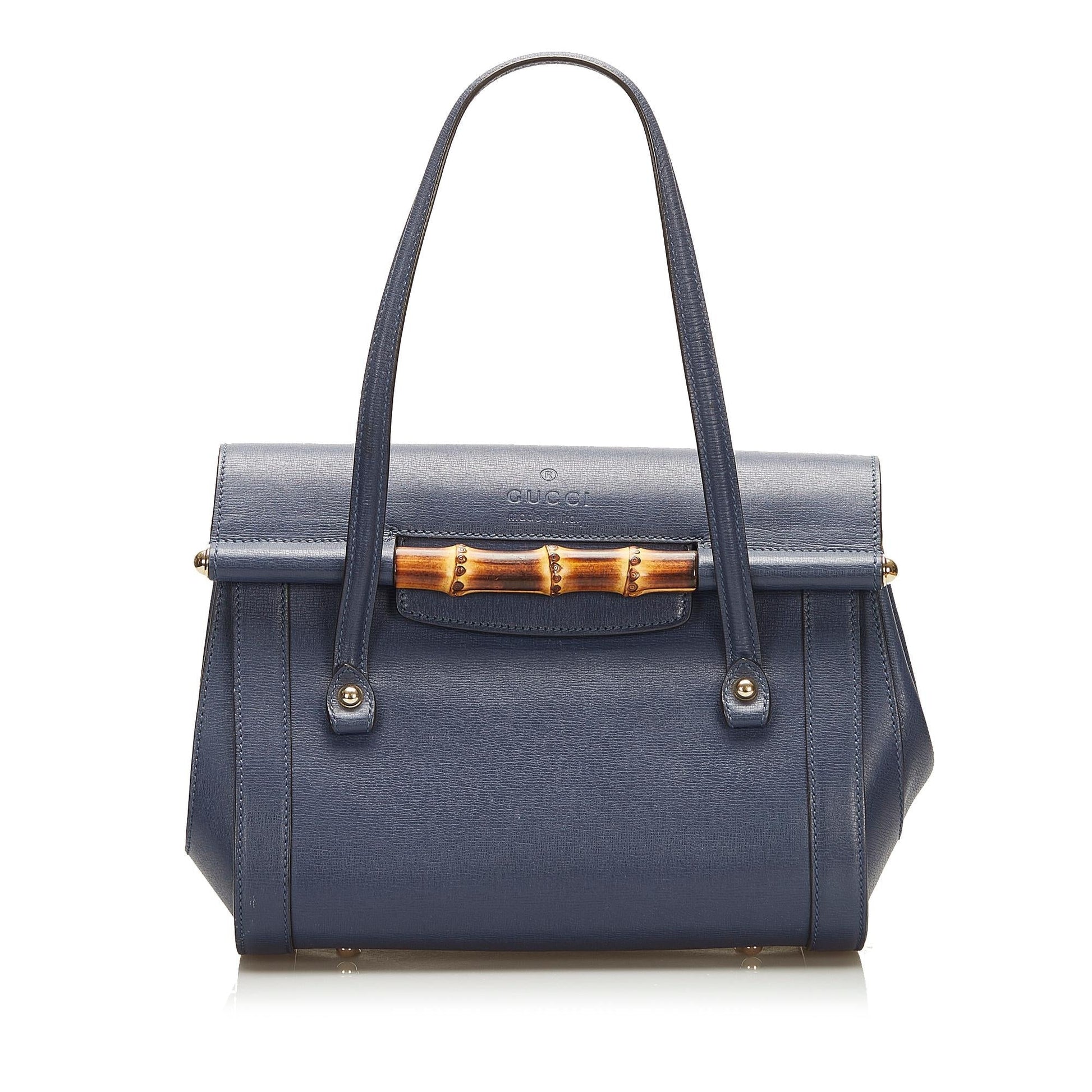 Gucci Bamboo Bullet SHG Calf Blue Top Handle Satchel Bag