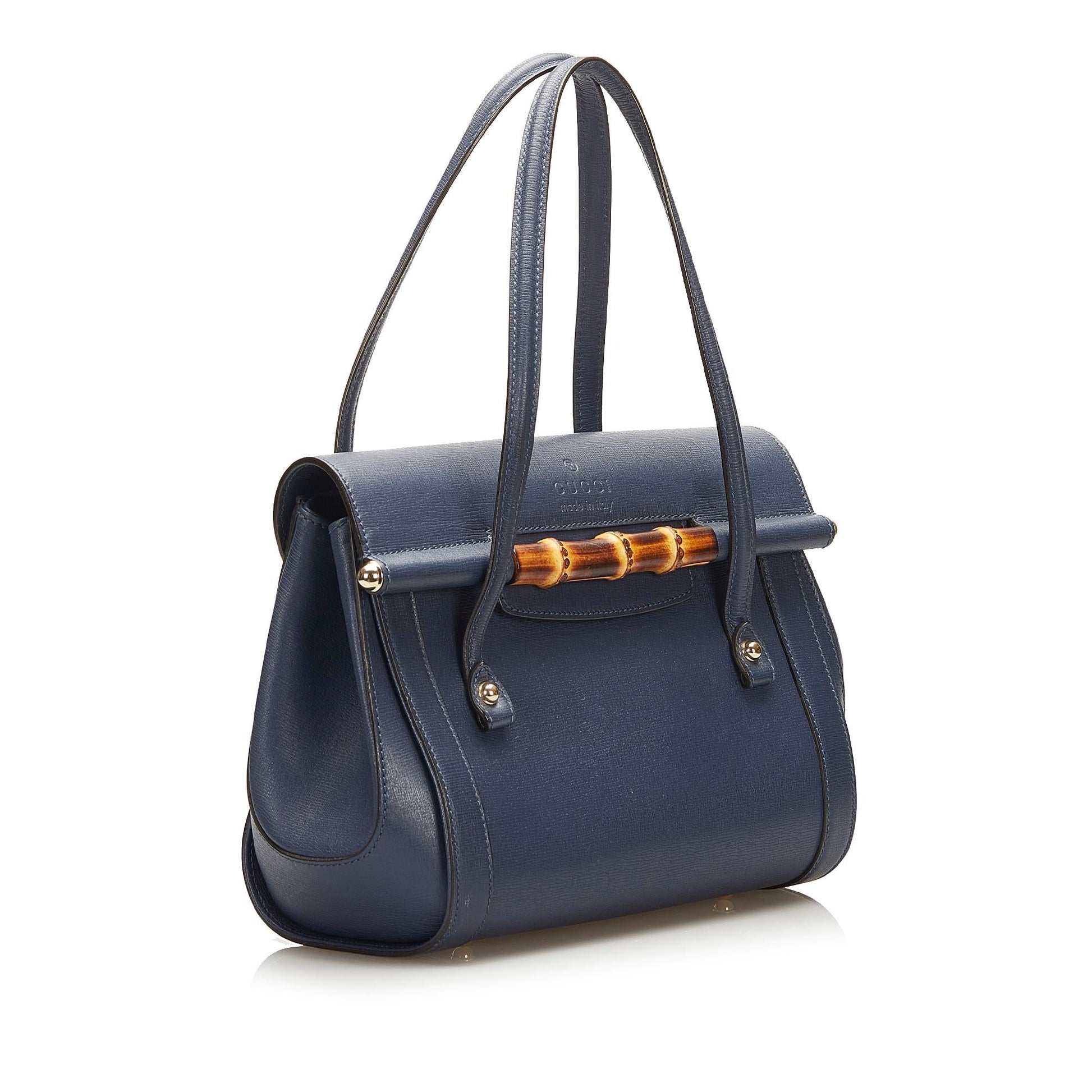 Gucci Bamboo Bullet SHG Calf Blue Top Handle Satchel Bag