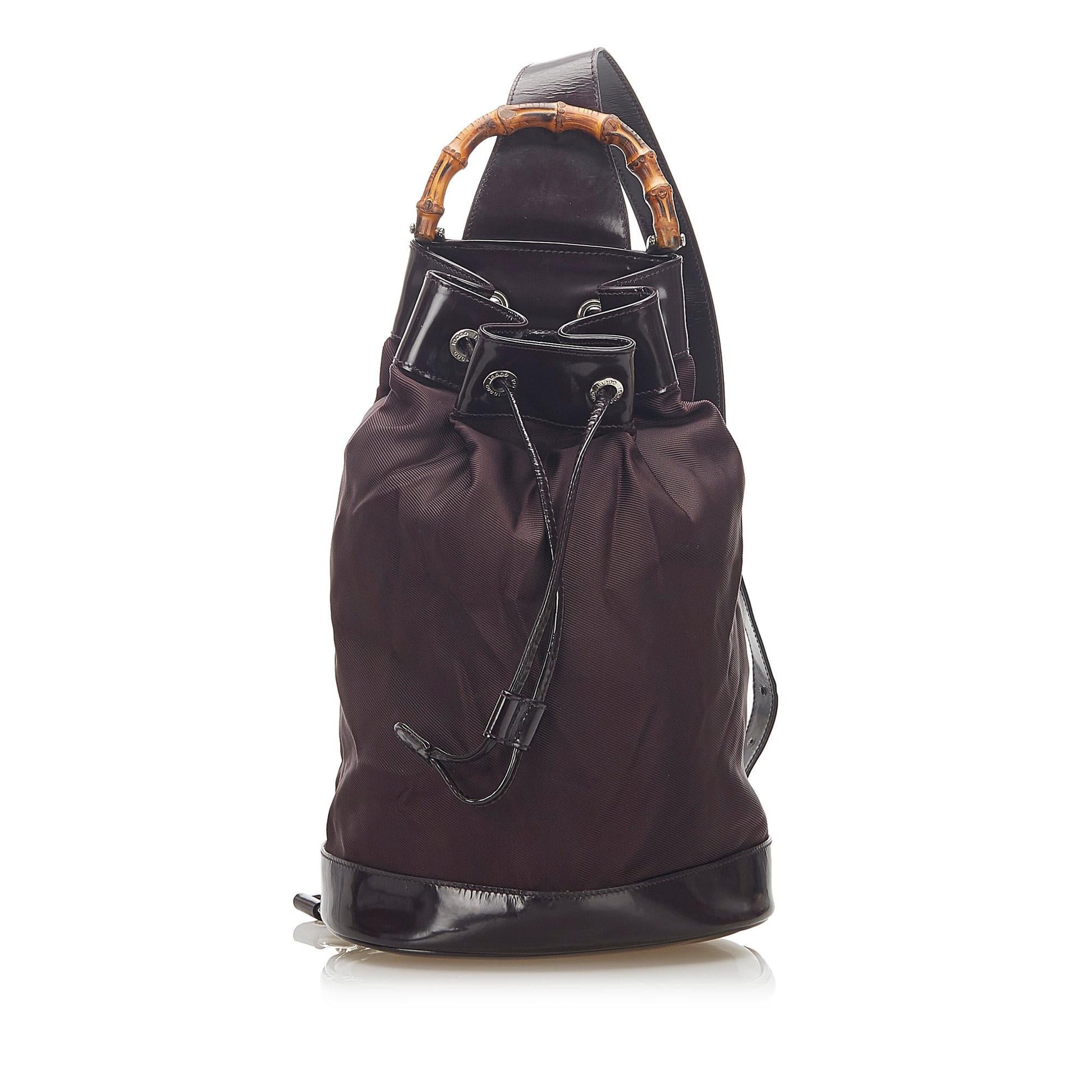 Gucci Bamboo Drawstring Backpack SHG Canvas Black Jewelry