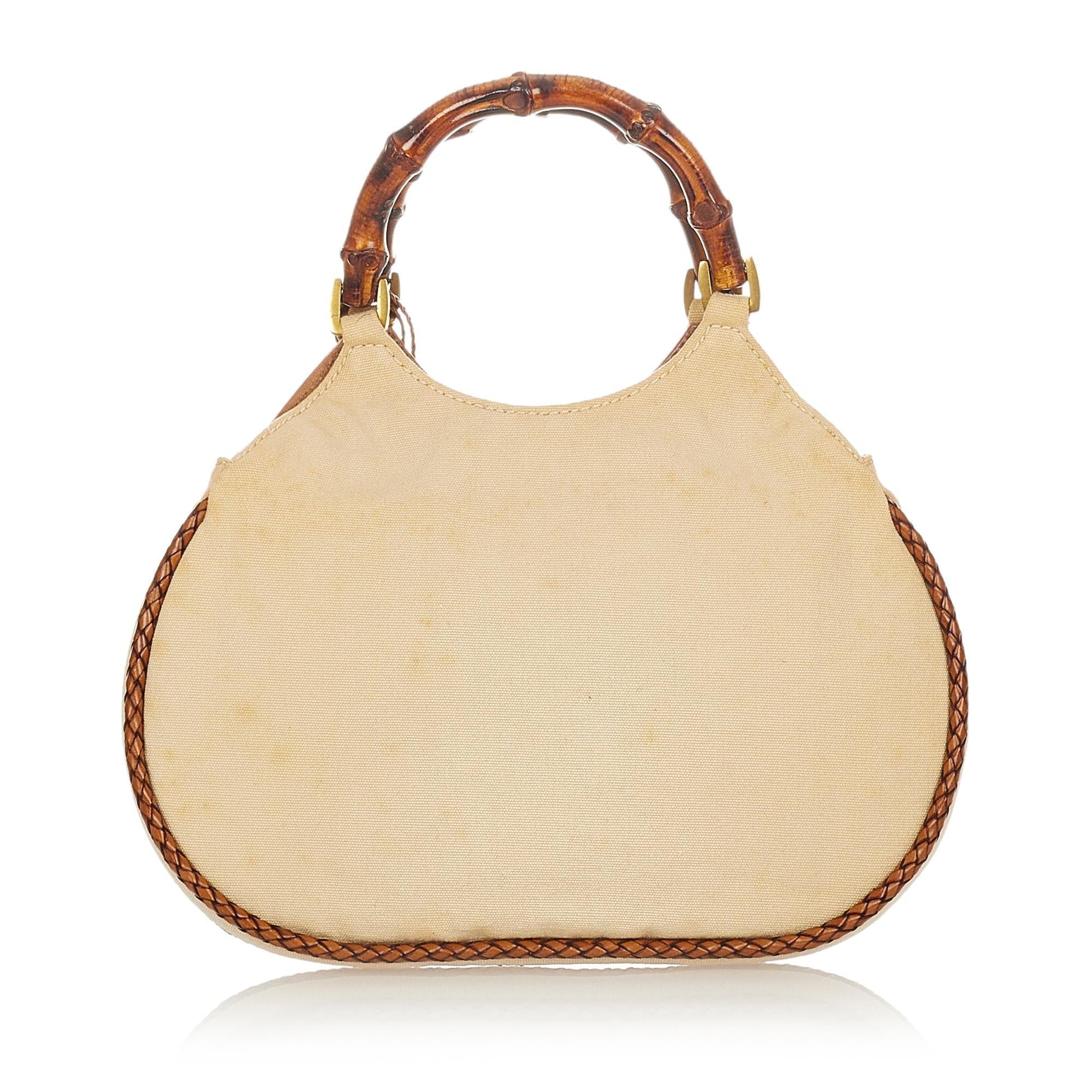 Gucci Bamboo SHG Canvas Brown Satchel Bag