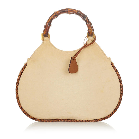 Gucci Bamboo SHG Canvas Brown Satchel Bag