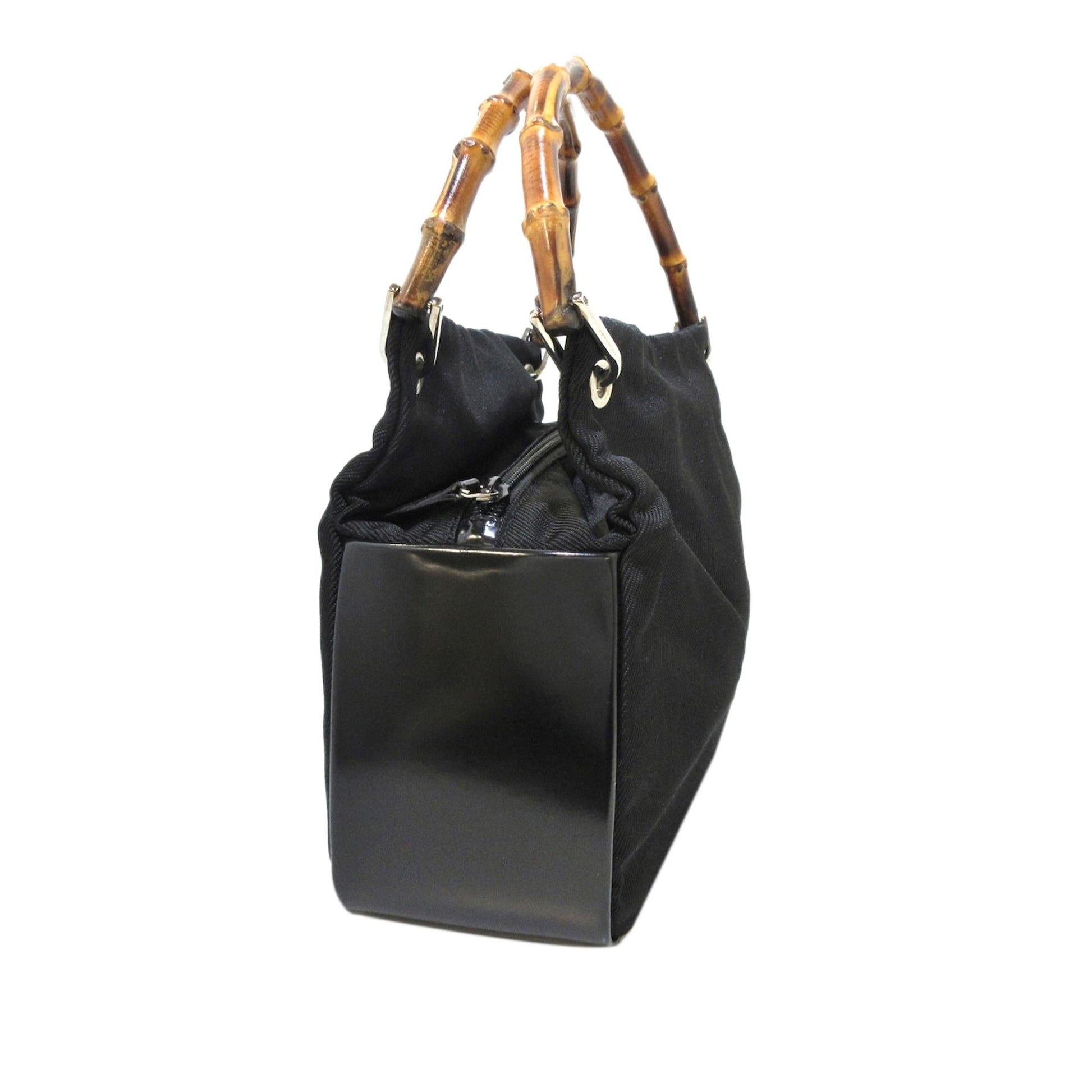 Gucci Bamboo SHG Canvas Black Brown Satchel Bag