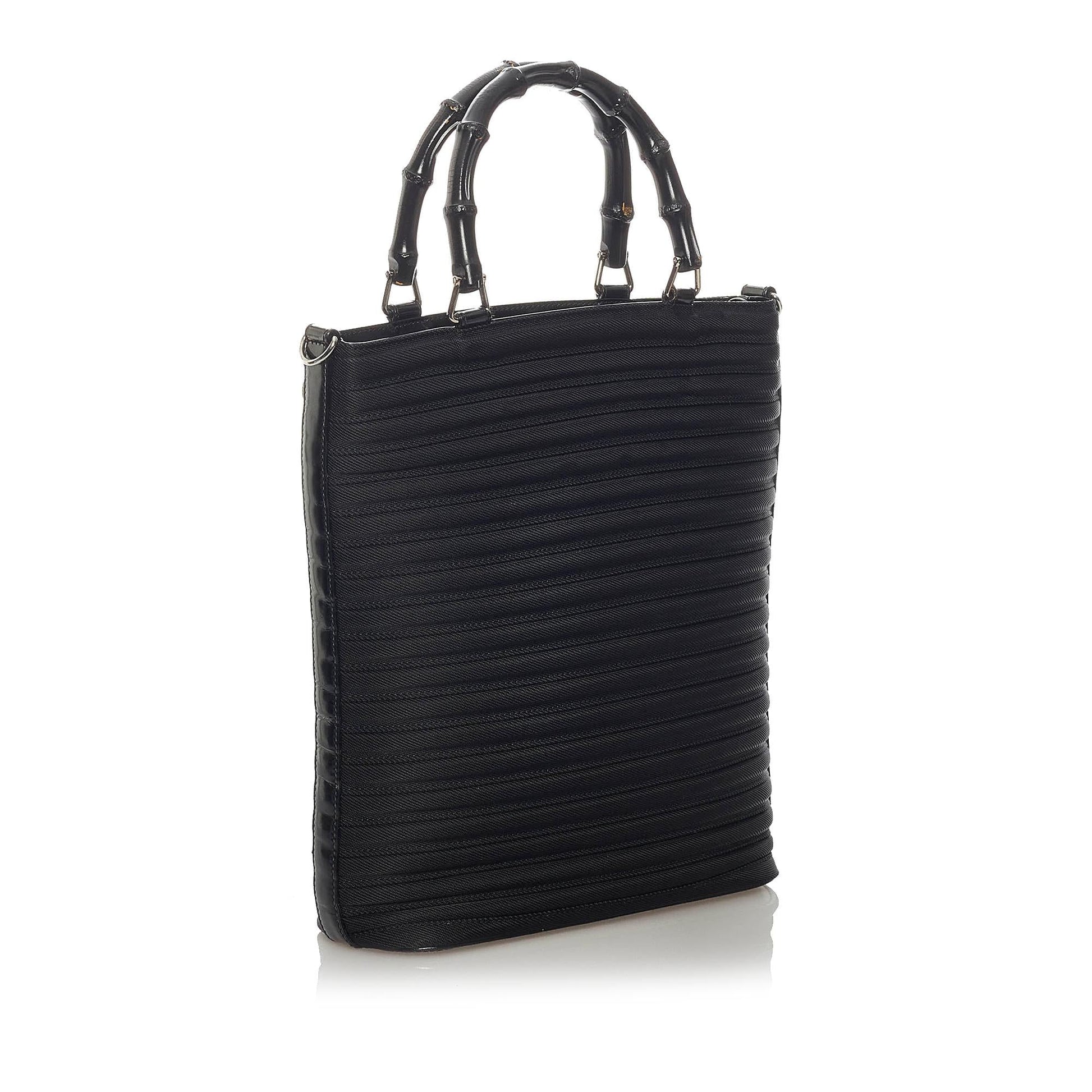 Gucci Bamboo SHG Canvas Black Satchel Bag 3