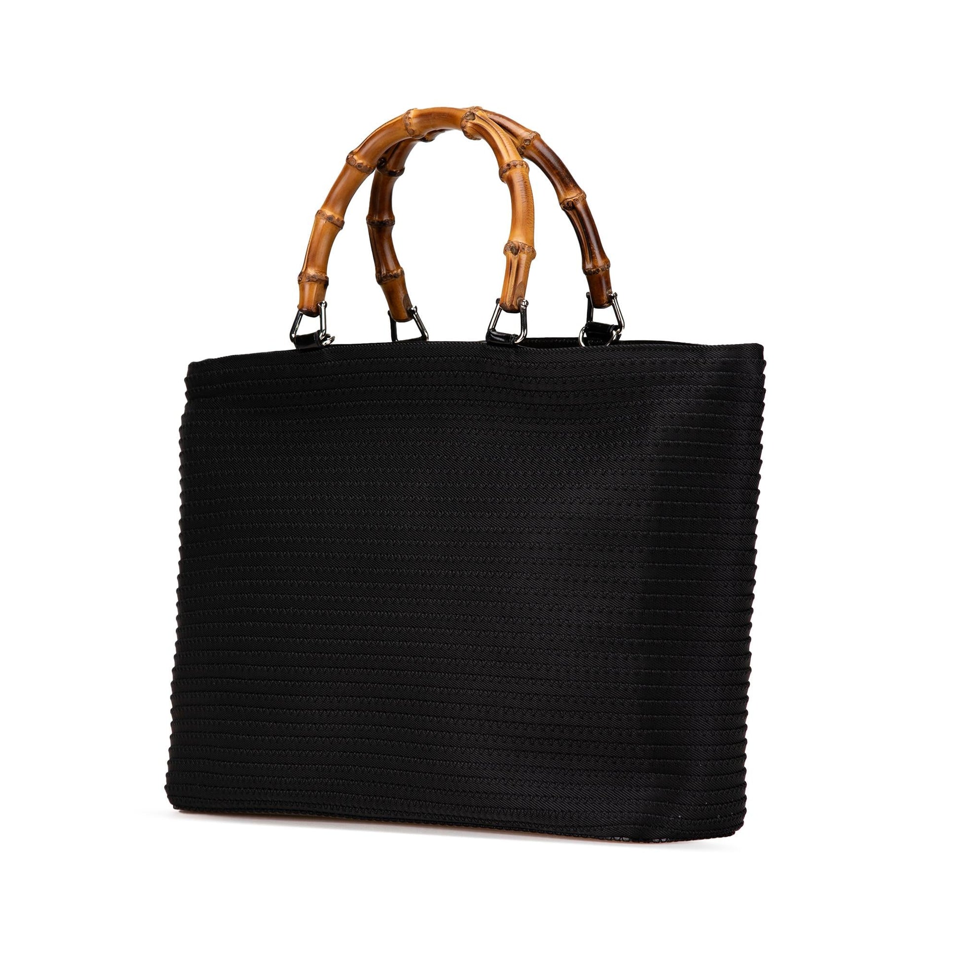 Gucci Bamboo Canvas Calf Black Satchel Bag Canvas Satchel