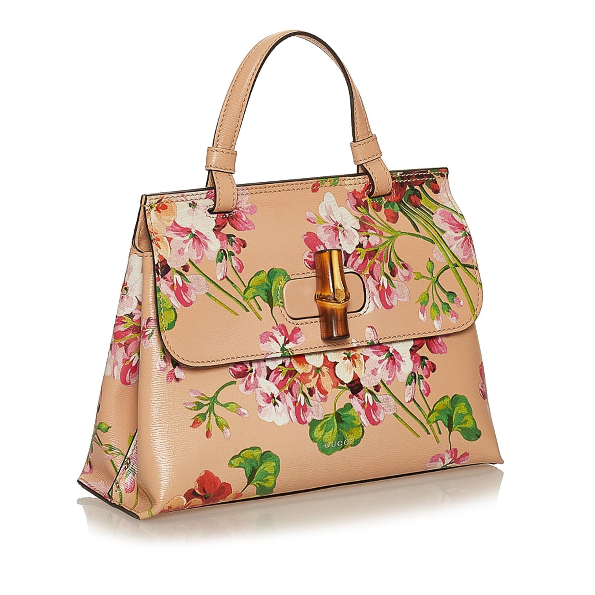 Gucci Bamboo Daily Blooms SHG Leather Calf Pink Satchel Bag
