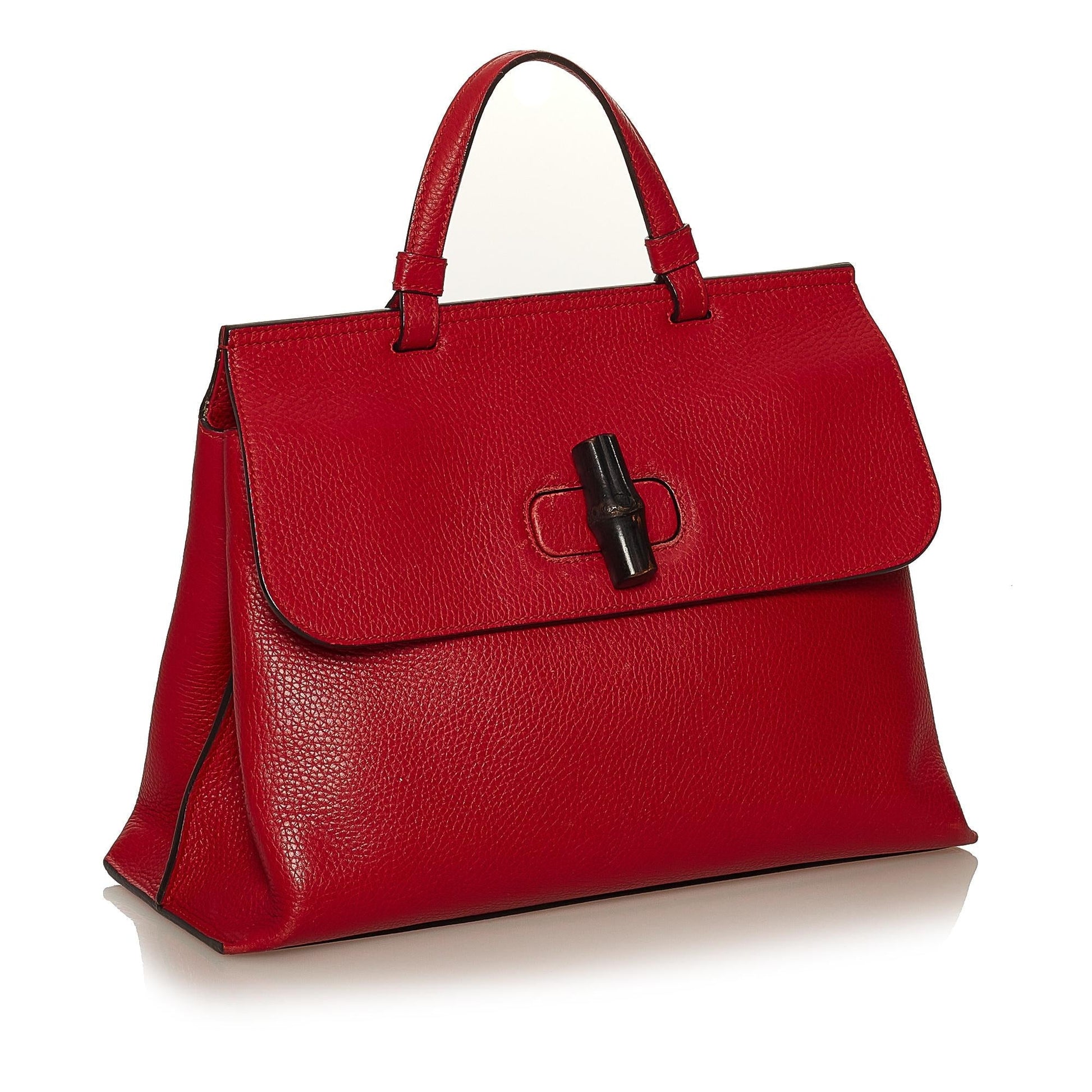 Gucci Bamboo Daily SHG Leather Calf Red Satchel Bag