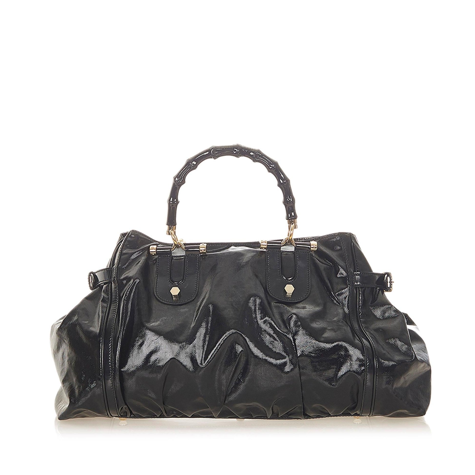 Gucci Bamboo Dialux Pop SHG-7LYwON Canvas Black Satchel Bag