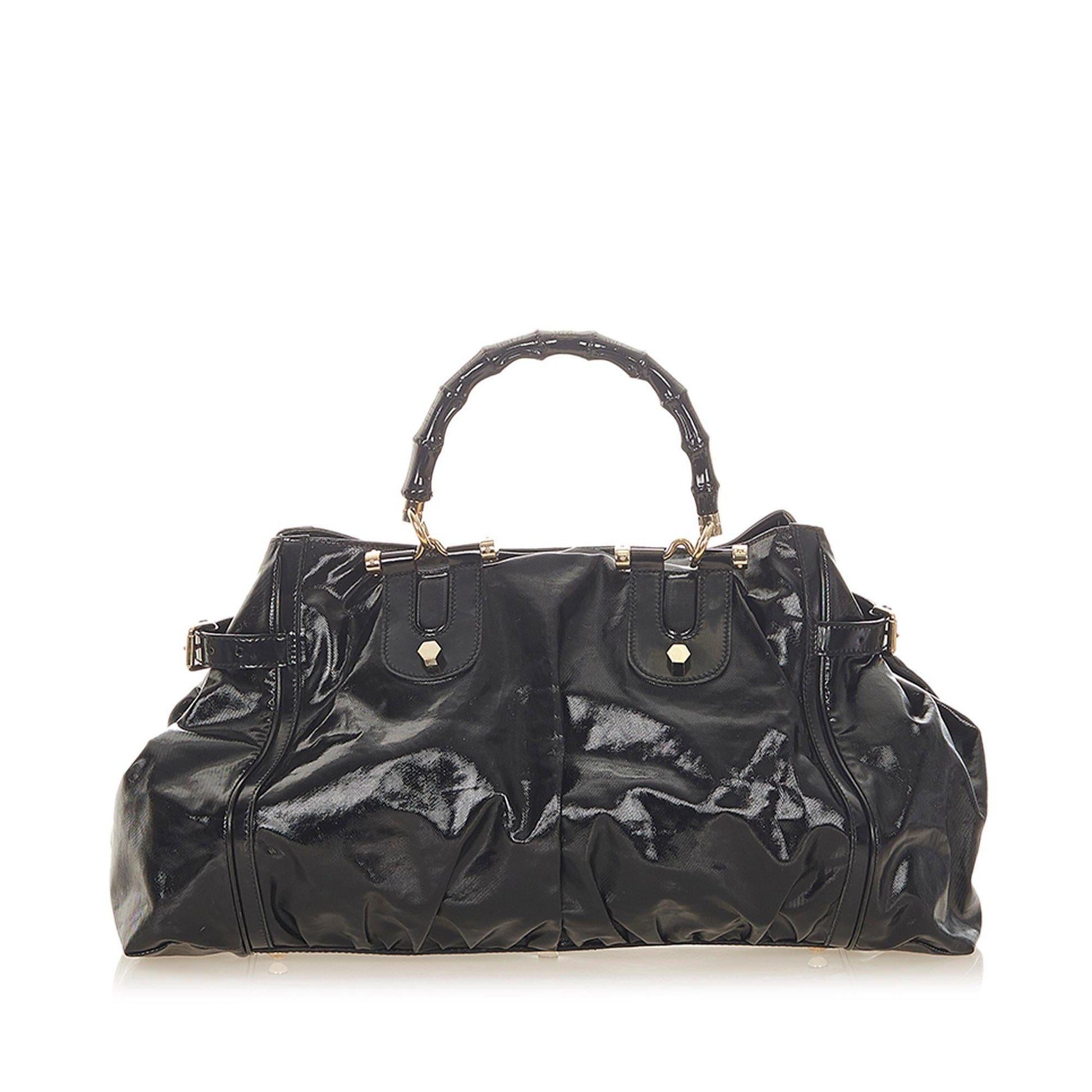 Gucci Bamboo Dialux Pop SHG-7LYwON Canvas Black Satchel Bag