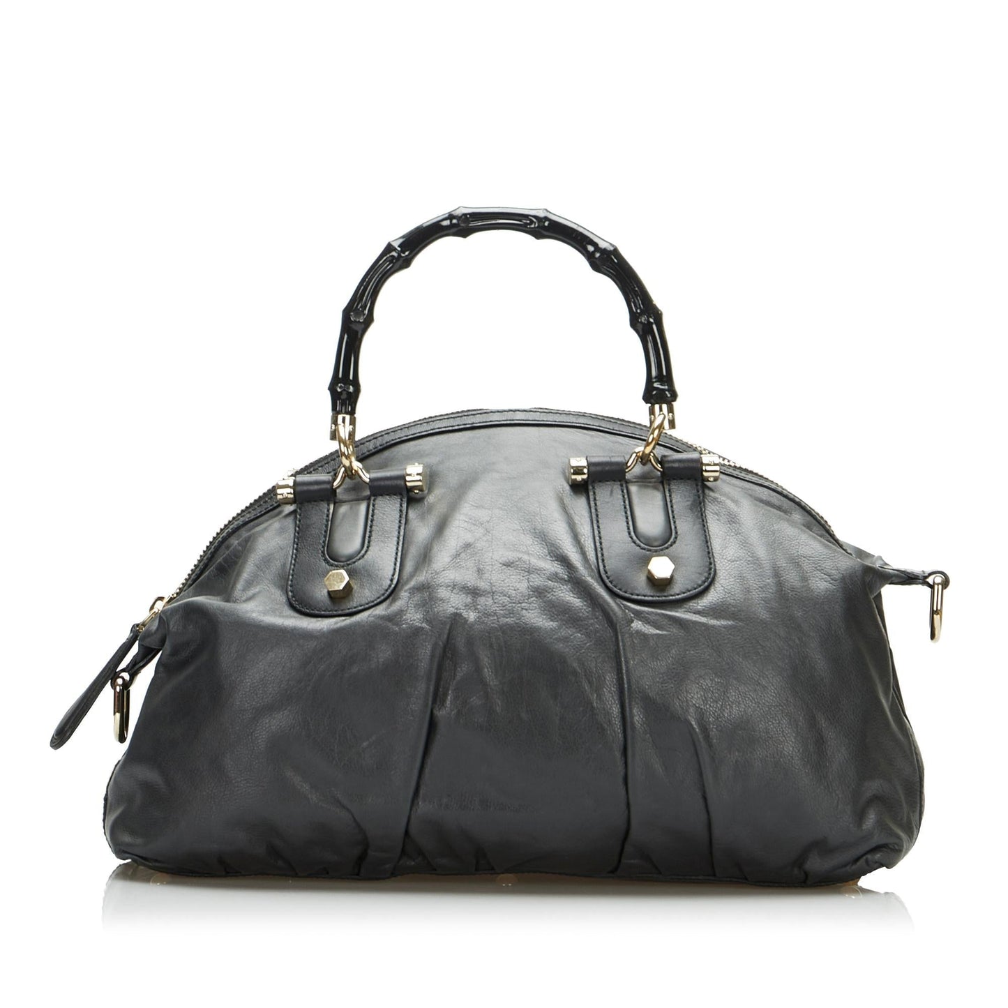 Gucci Bamboo Dialux Pop SHG-PgirdF Calf Black Satchel Bag