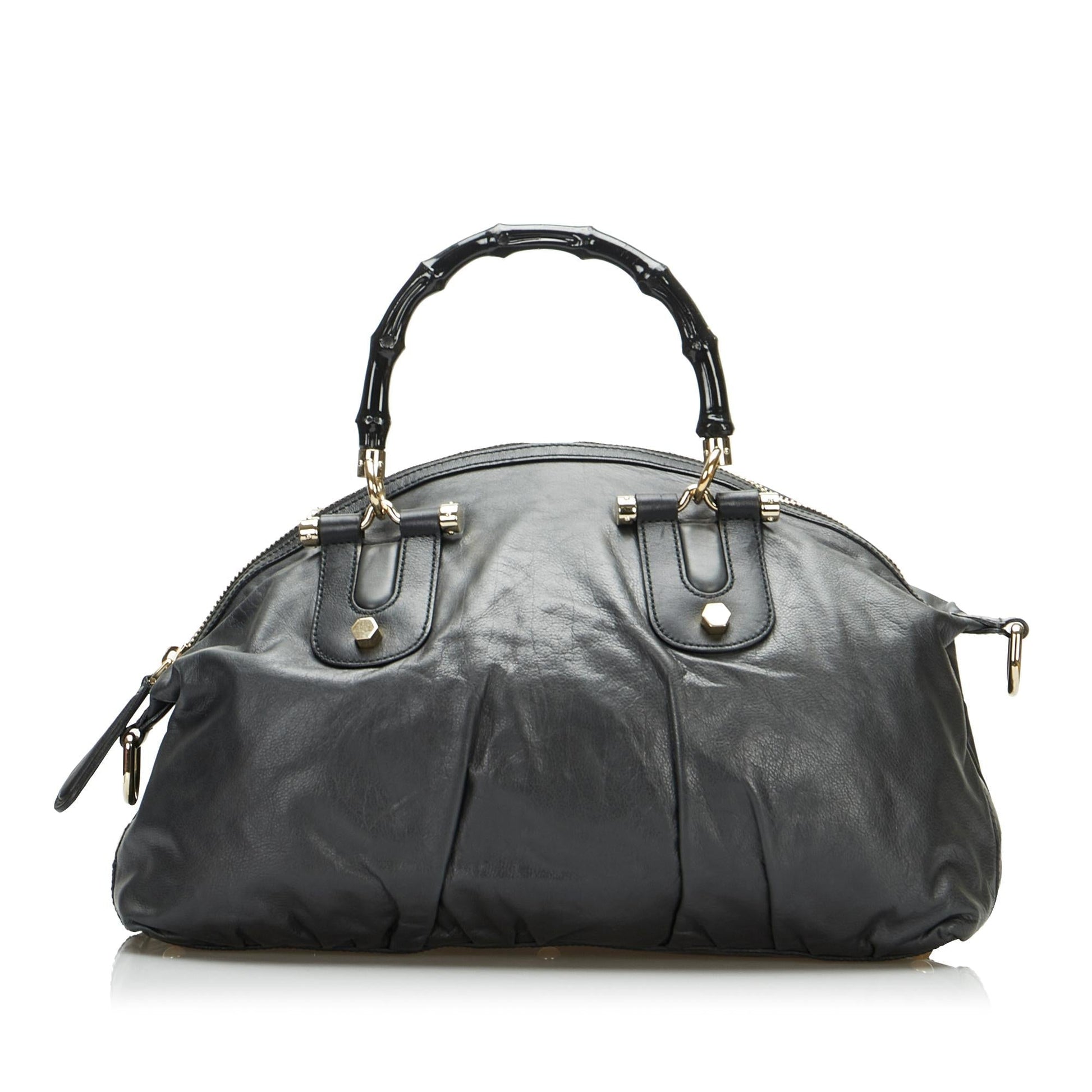 Gucci Bamboo Dialux Pop SHG-PgirdF Calf Black Satchel Bag
