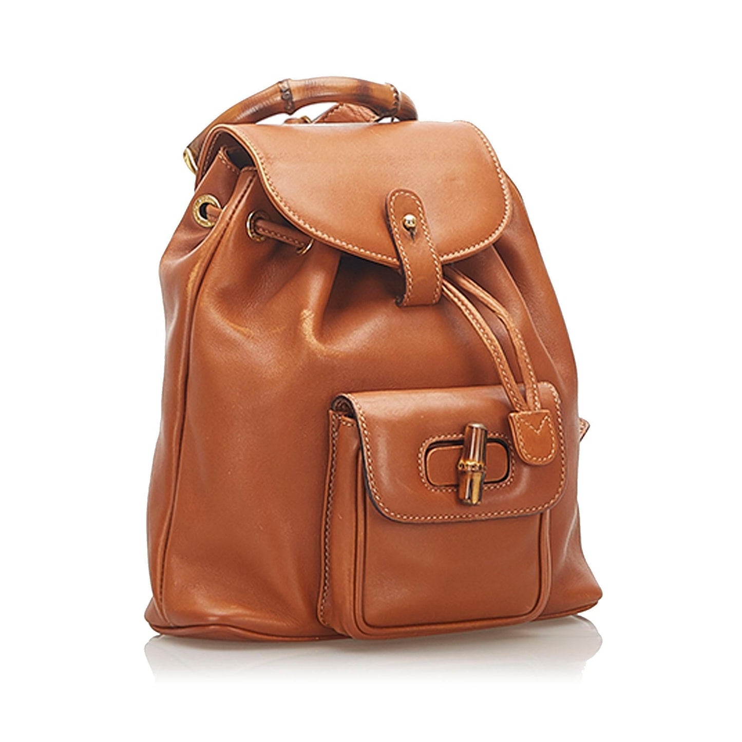 Gucci Bamboo Drawstring Backpack SHG Leather Calf Brown Jewelry 5