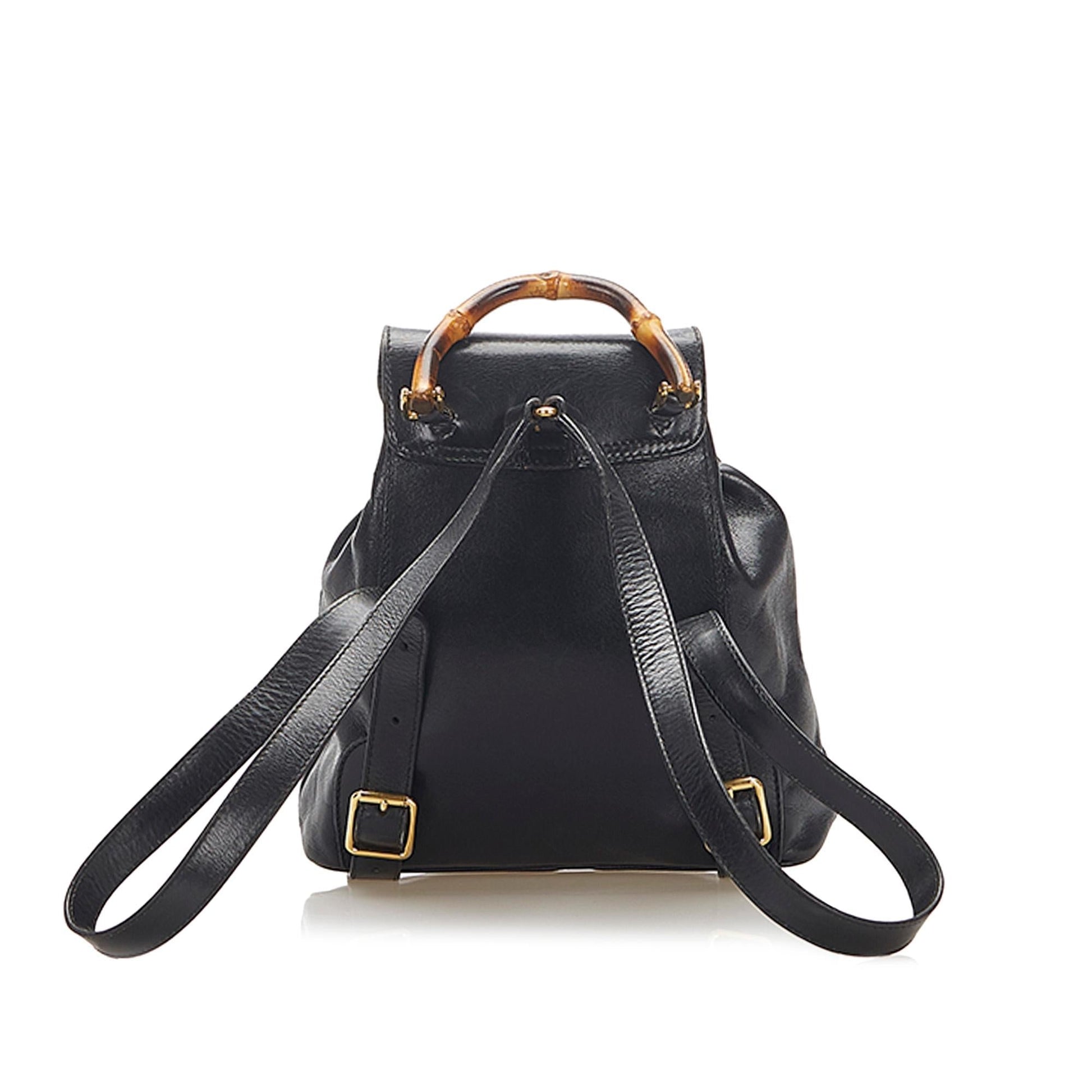 Gucci Bamboo Drawstring Backpack SHG Leather Calf Black Jewelry 4
