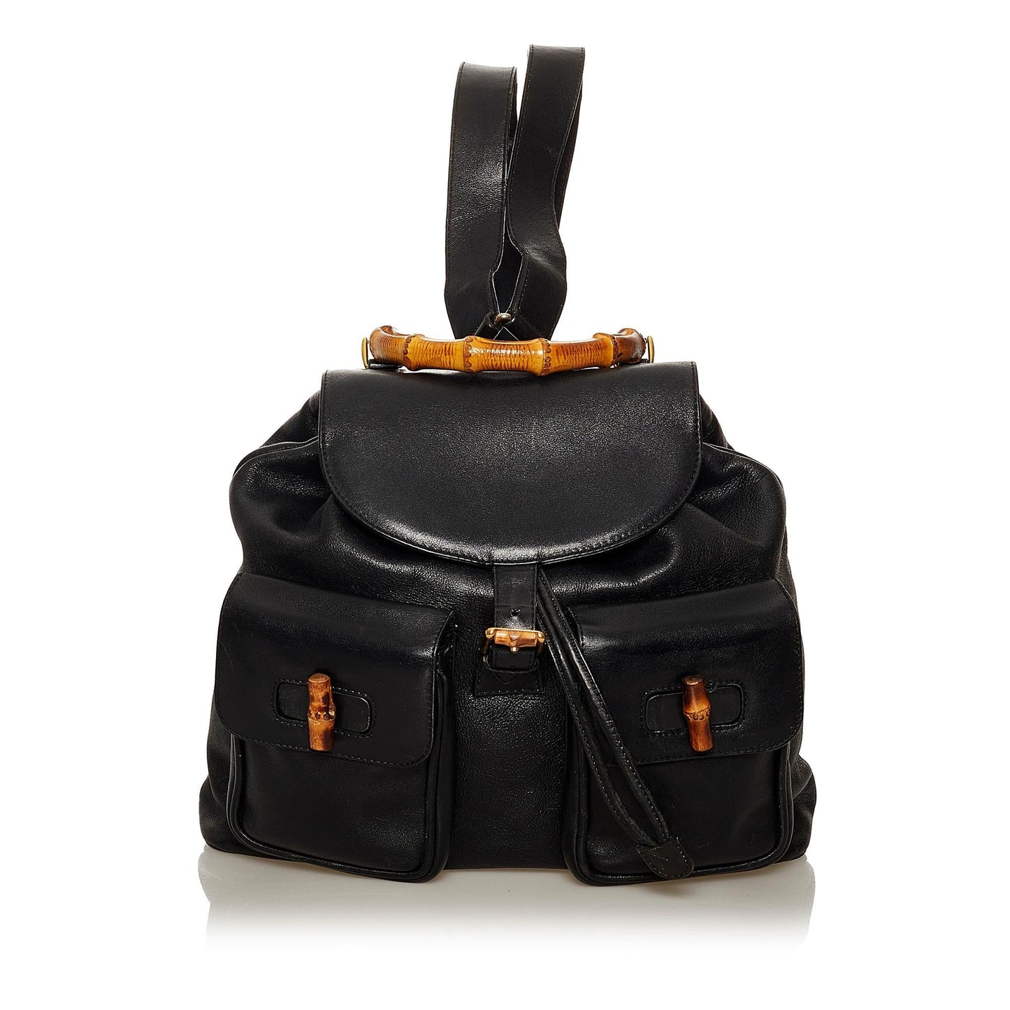Gucci Bamboo Drawstring Backpack SHG Leather Calf Black Jewelry 6