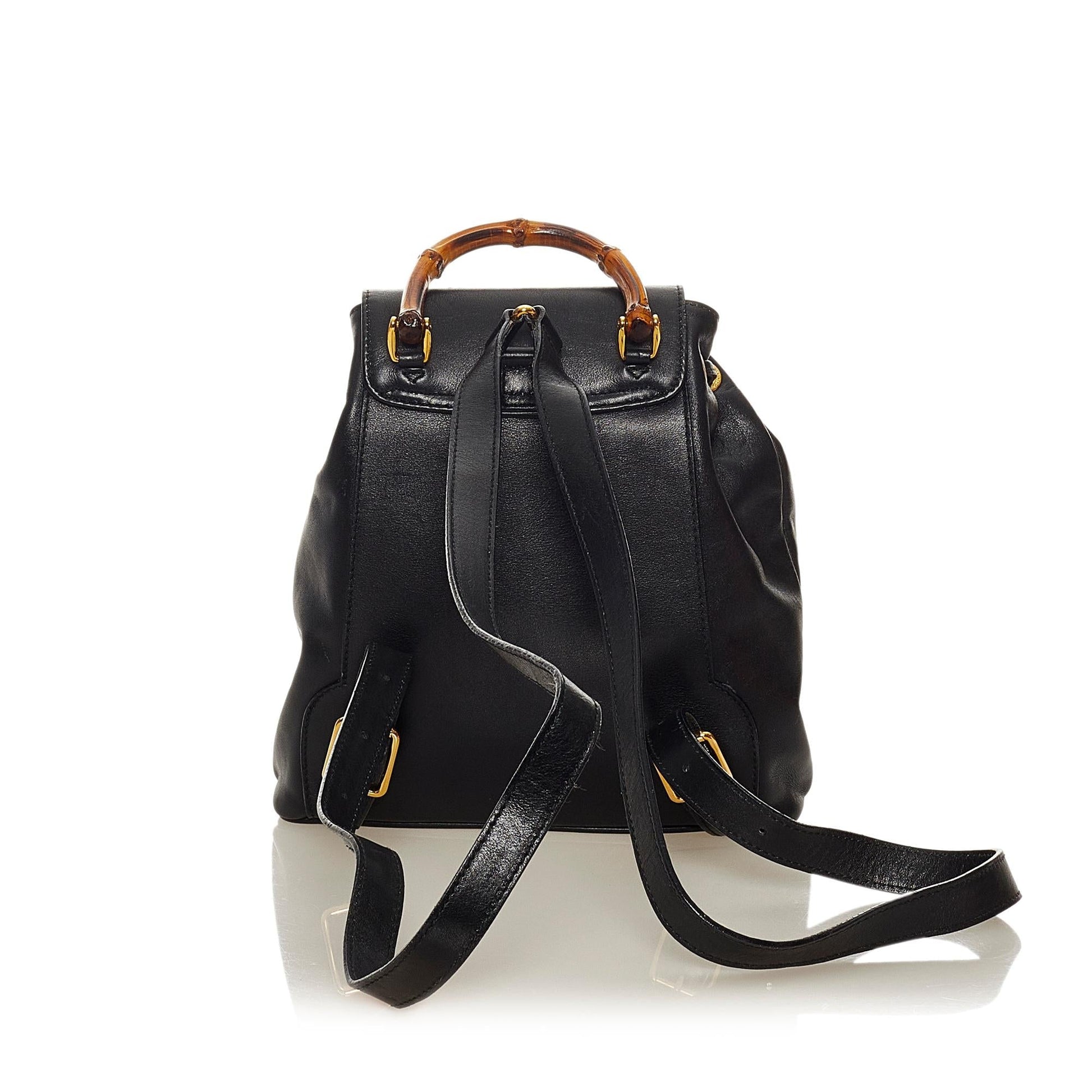 Gucci Bamboo Drawstring Backpack SHG Leather Calf Black Jewelry Backpack Shg