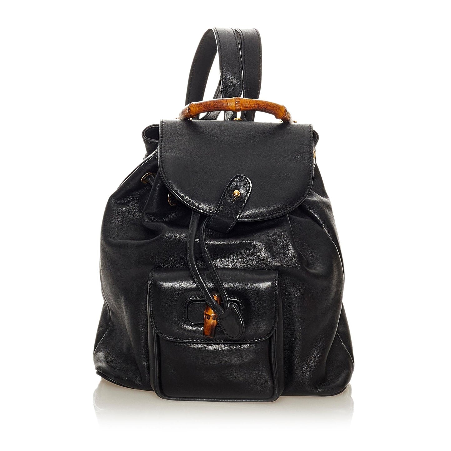 Gucci Bamboo Drawstring Backpack SHG Leather Calf Black Jewelry Backpack Shg