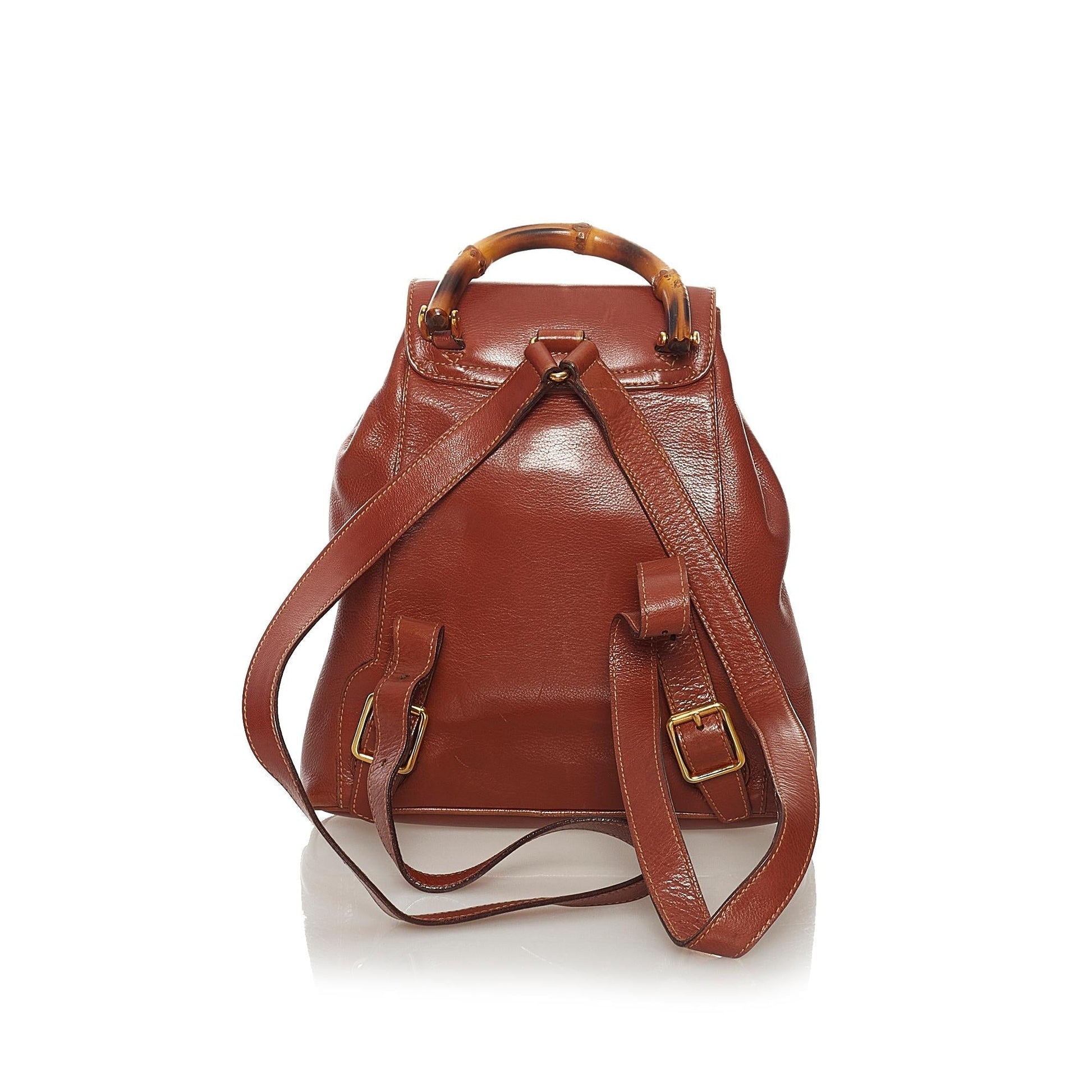 Gucci Bamboo Drawstring Backpack SHG Leather Calf Brown Jewelry