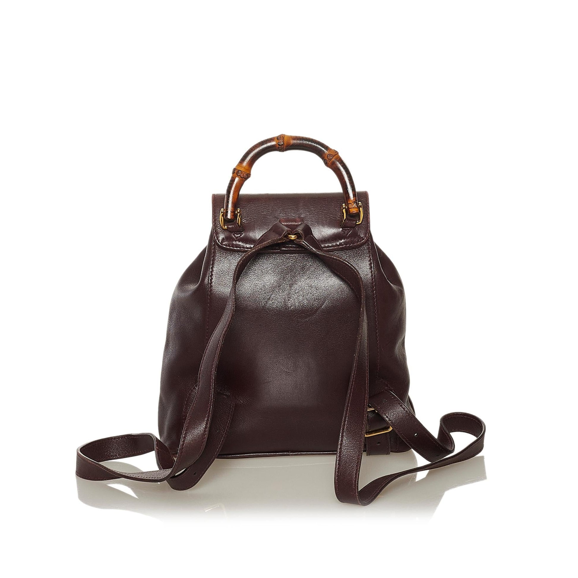 Gucci Bamboo Drawstring Backpack SHG Leather Calf Brown Jewelry Backpack Shg