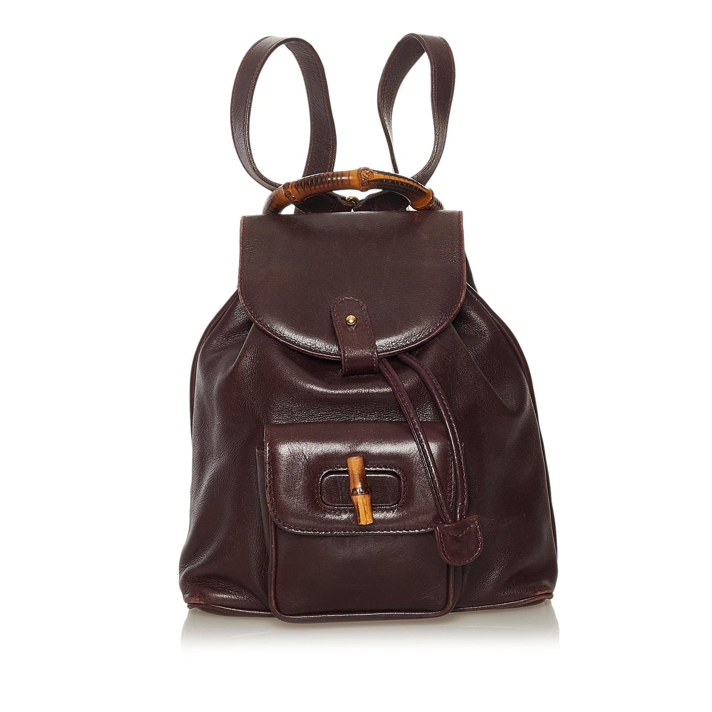 Gucci Bamboo Drawstring Backpack SHG Leather Calf Brown Jewelry Backpack Shg