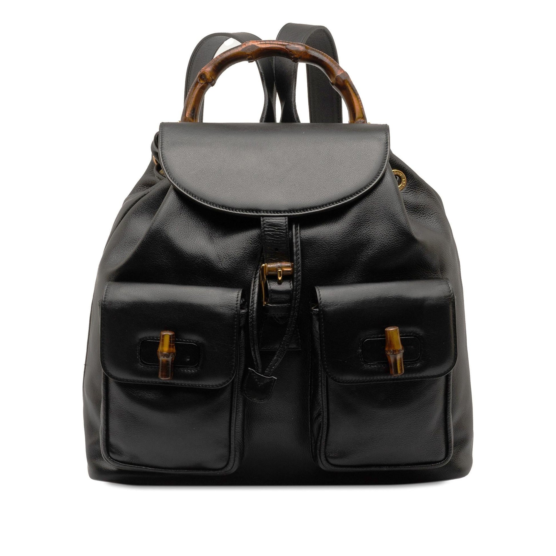 Gucci Bamboo Drawstring Backpack SHG-b7jhdk Leather Calf Black Jewelry