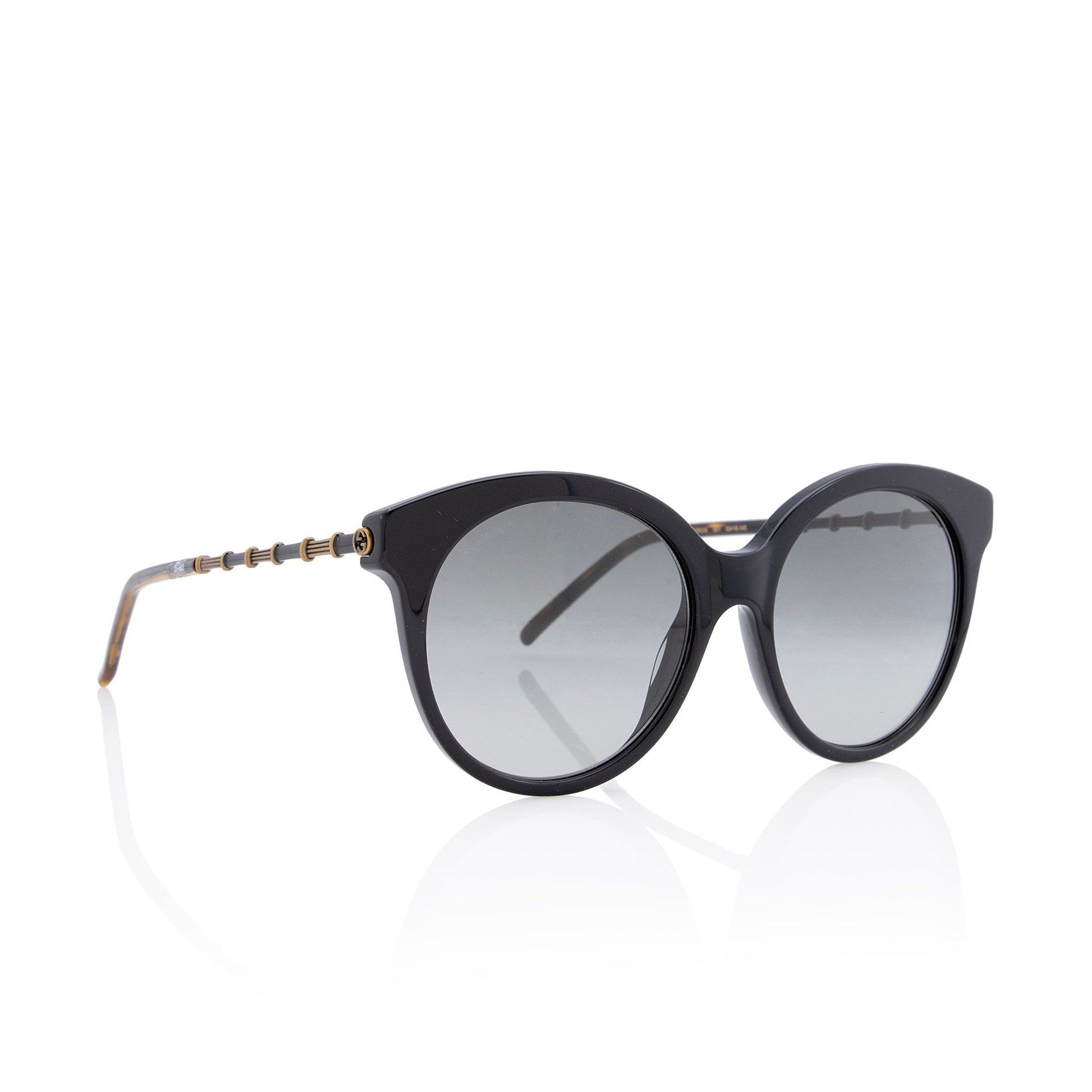 Gucci Bamboo Effect Interlocking G Round Black Brown Gold Accessory