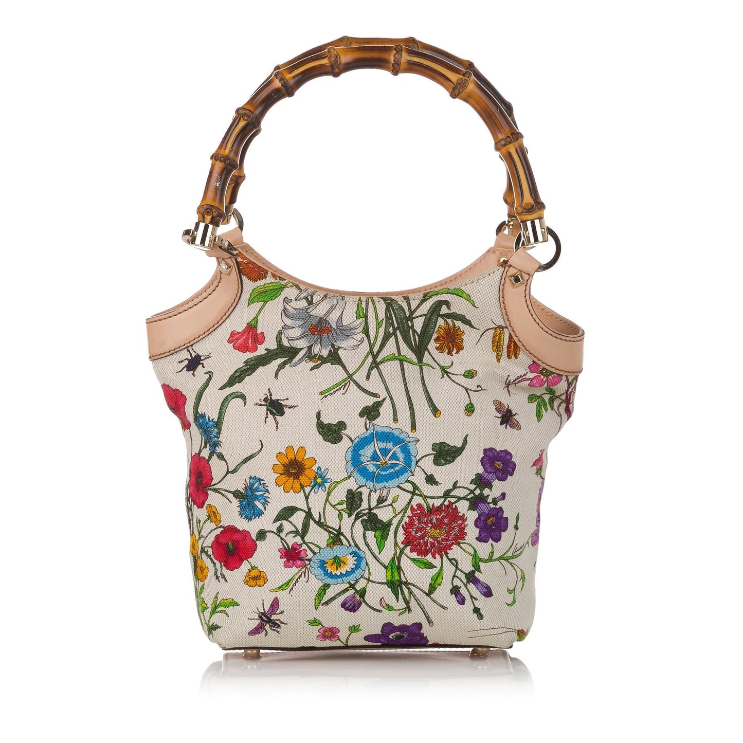 Gucci Bamboo Flora SHG Canvas White Satchel Bag Handbag Shg