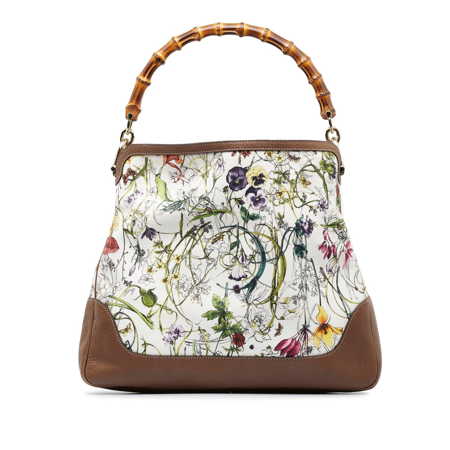 Gucci Bamboo Flora Diana SHG-JSp4Cq Canvas Calf White Satchel Bag