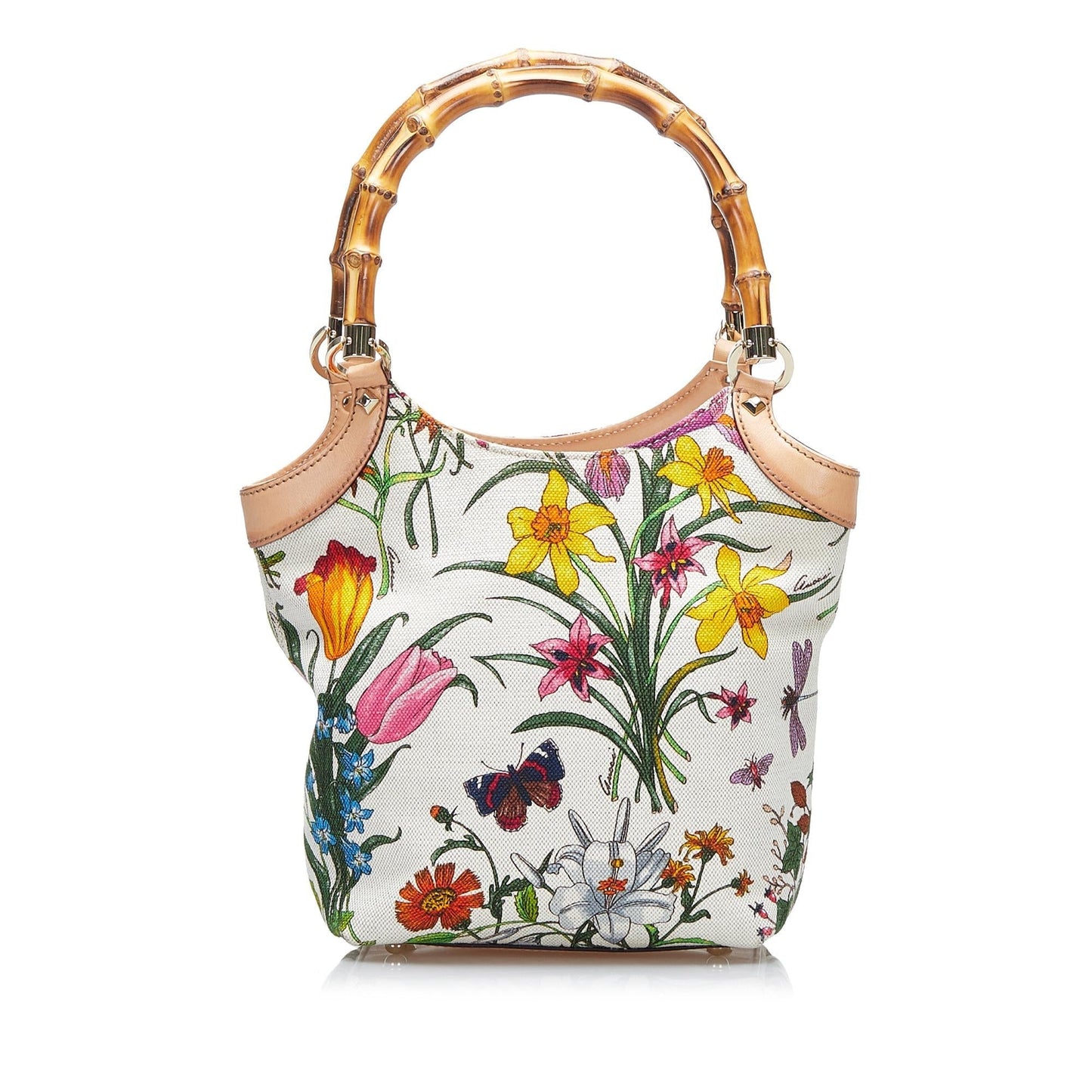 Gucci Bamboo Flora SHG-HcnNHu Canvas White Satchel Bag