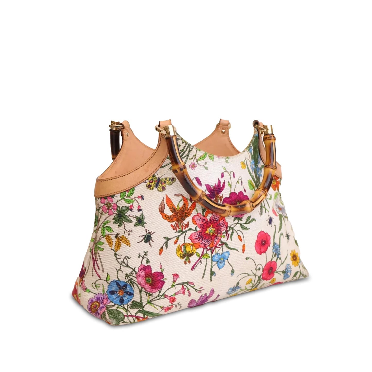 Gucci Bamboo Flora SHG-UZba77 Canvas Brown Satchel Bag