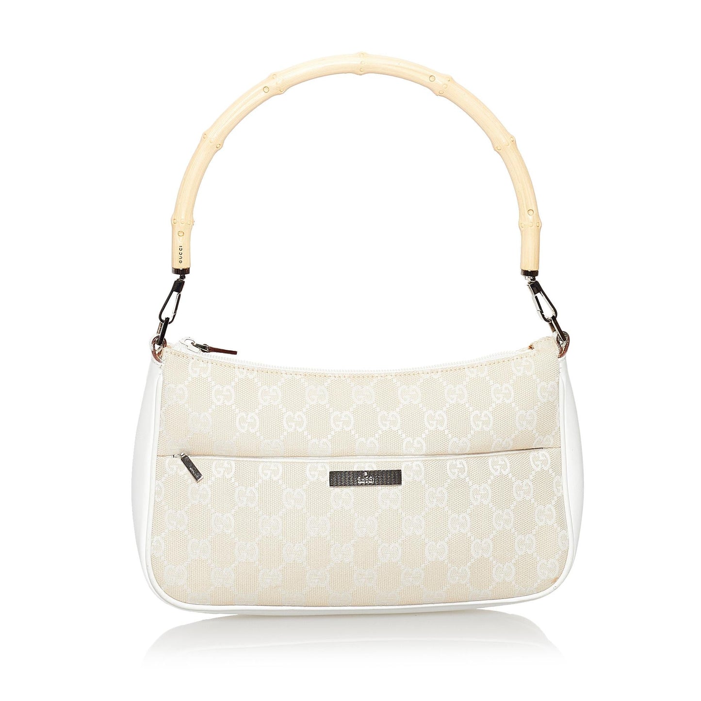 Gucci Bamboo GG Baguette SHG Canvas White Brown Handbag Baguette Shg