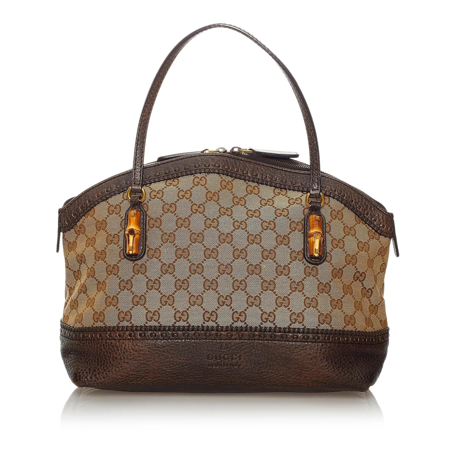 Gucci Bamboo GG Crafty SHG Canvas Brown Satchel Bag