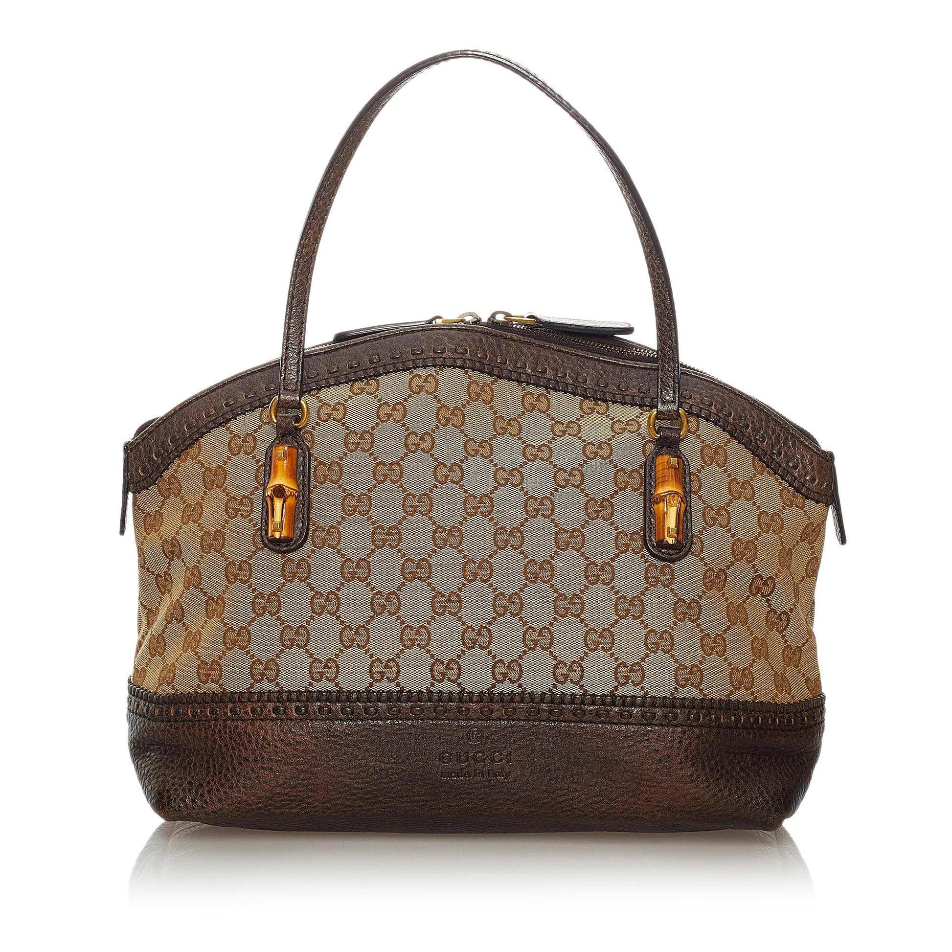 Gucci Bamboo GG Crafty SHG Canvas Brown Satchel Bag