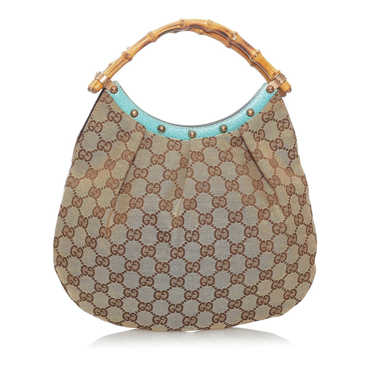 Gucci Bamboo GG SHG Canvas Brown Blue Satchel Bag 3