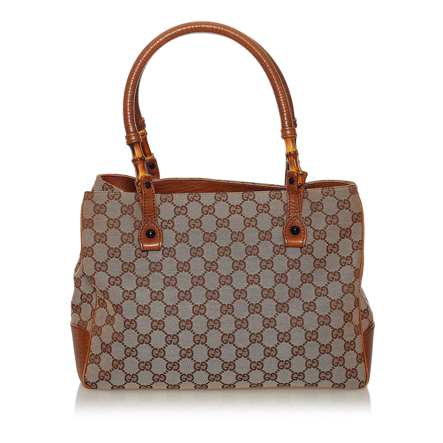 Gucci Bamboo GG SHG Canvas Brown Satchel Bag