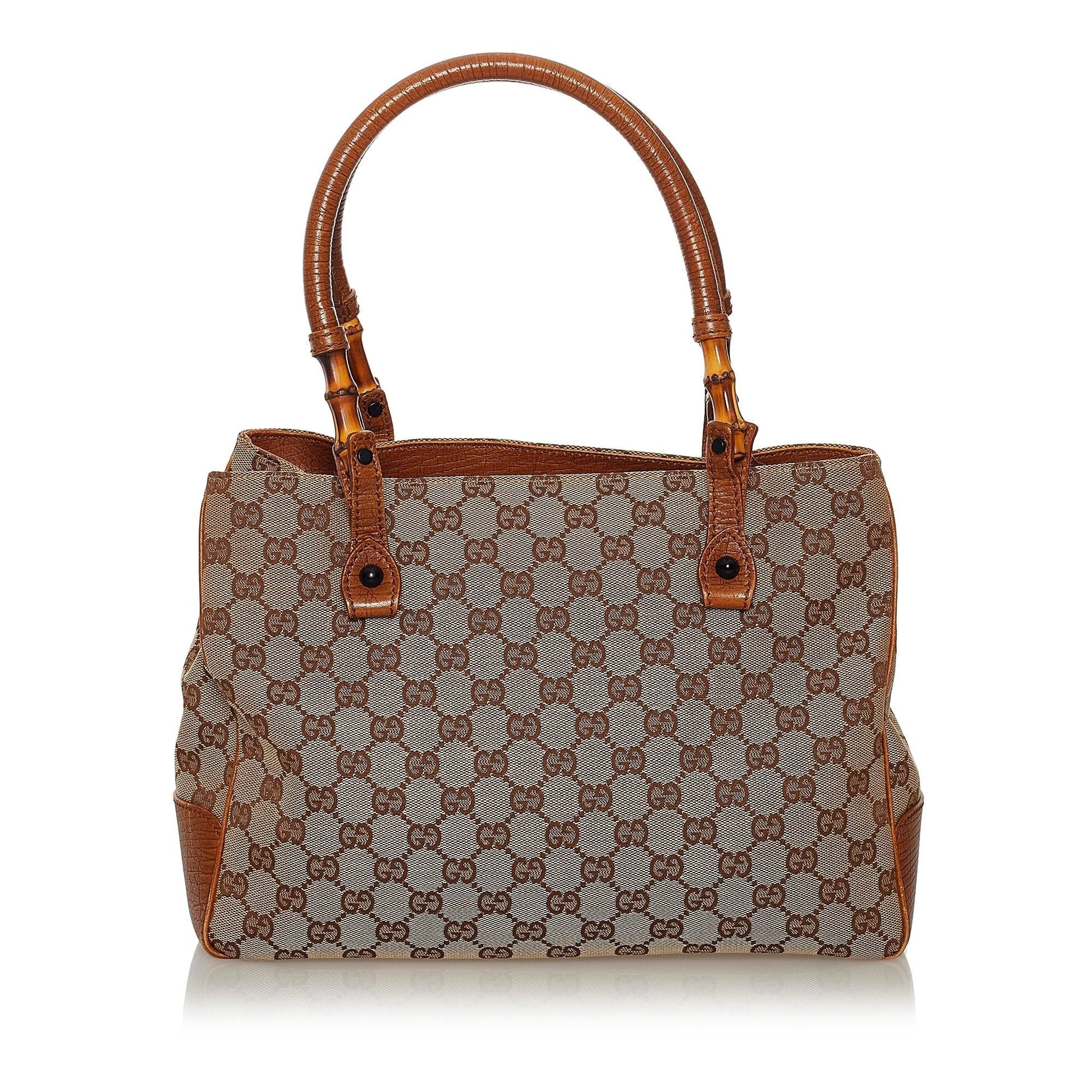 Gucci Bamboo GG SHG Canvas Brown Satchel Bag