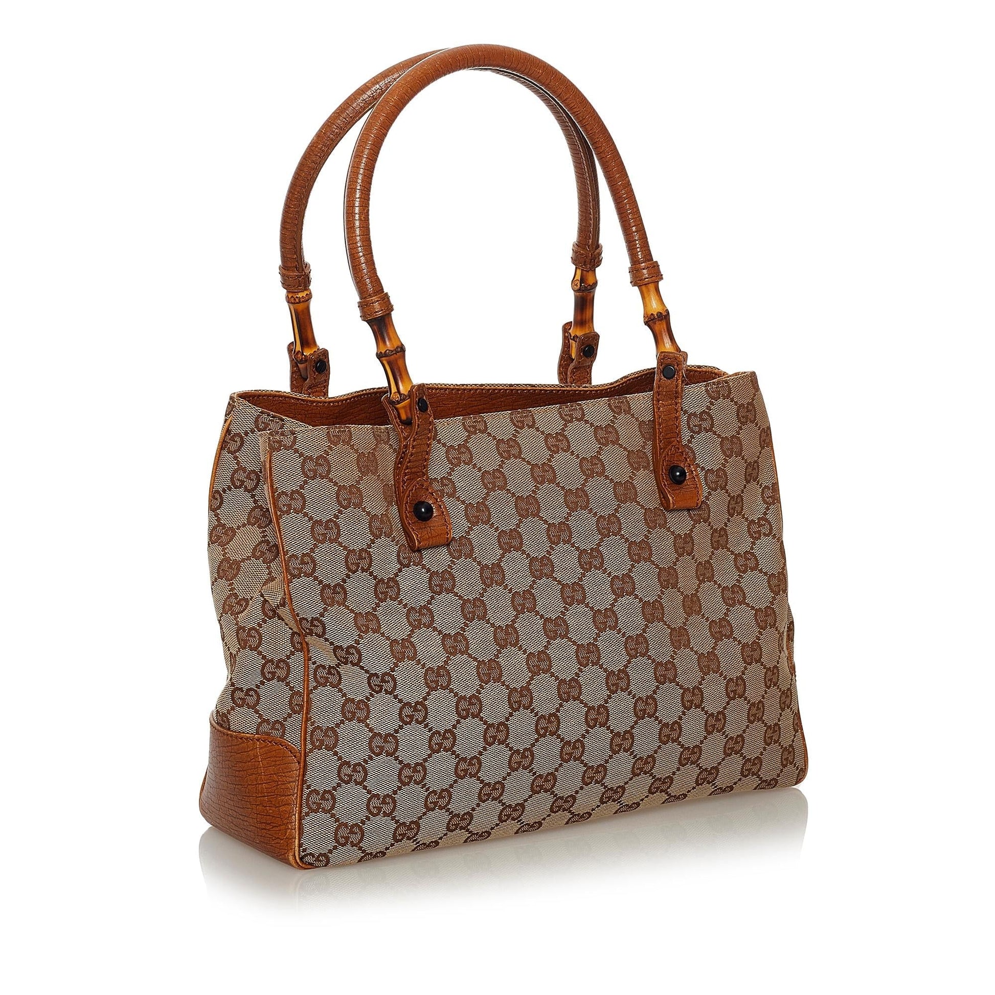 Gucci Bamboo GG SHG Canvas Brown Satchel Bag