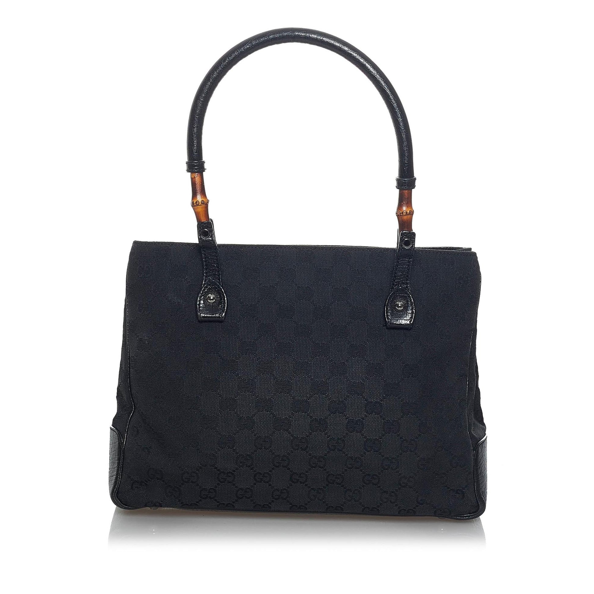 Gucci Bamboo GG SHG Canvas Black Satchel Bag