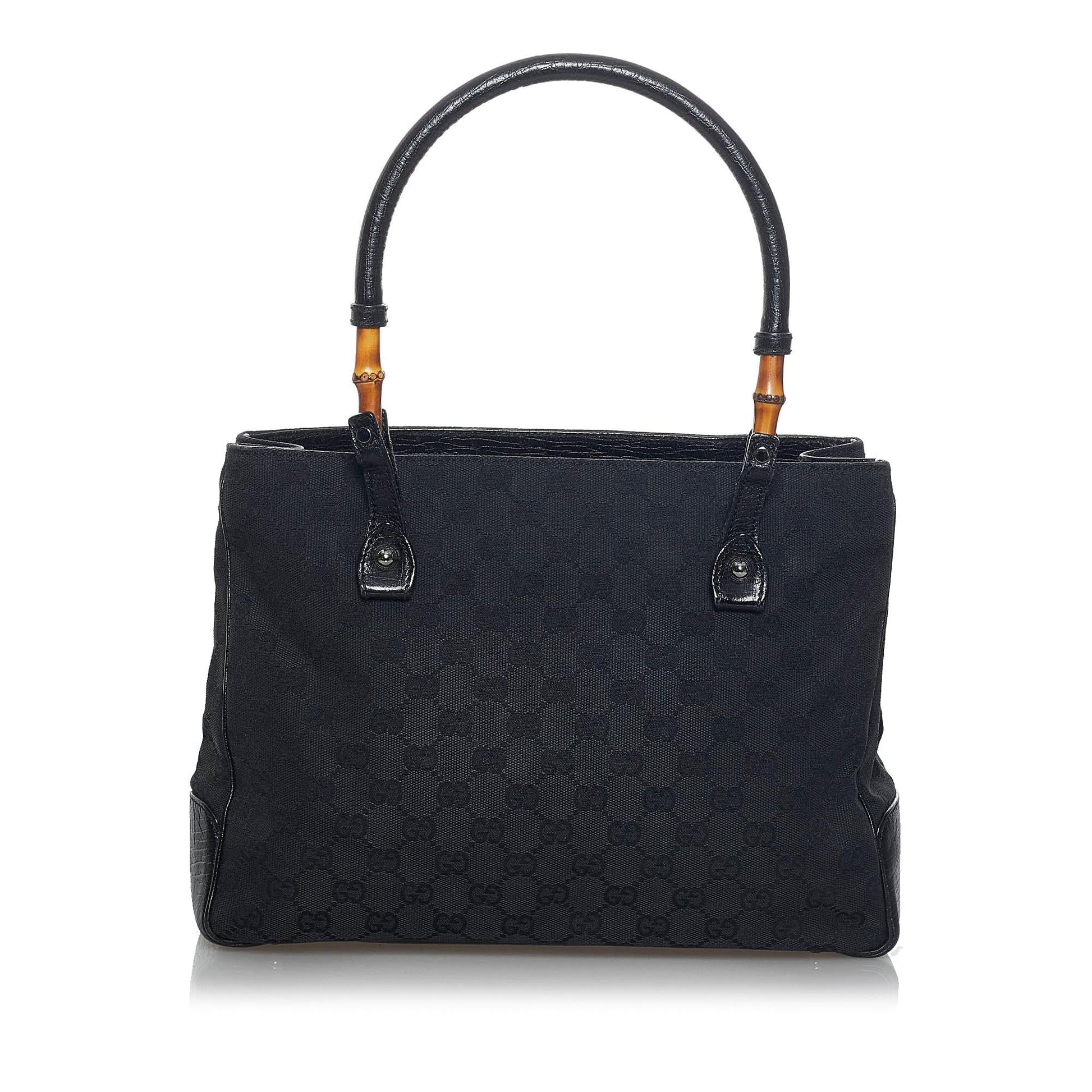 Gucci Bamboo GG SHG Canvas Black Satchel Bag Handbag Shg