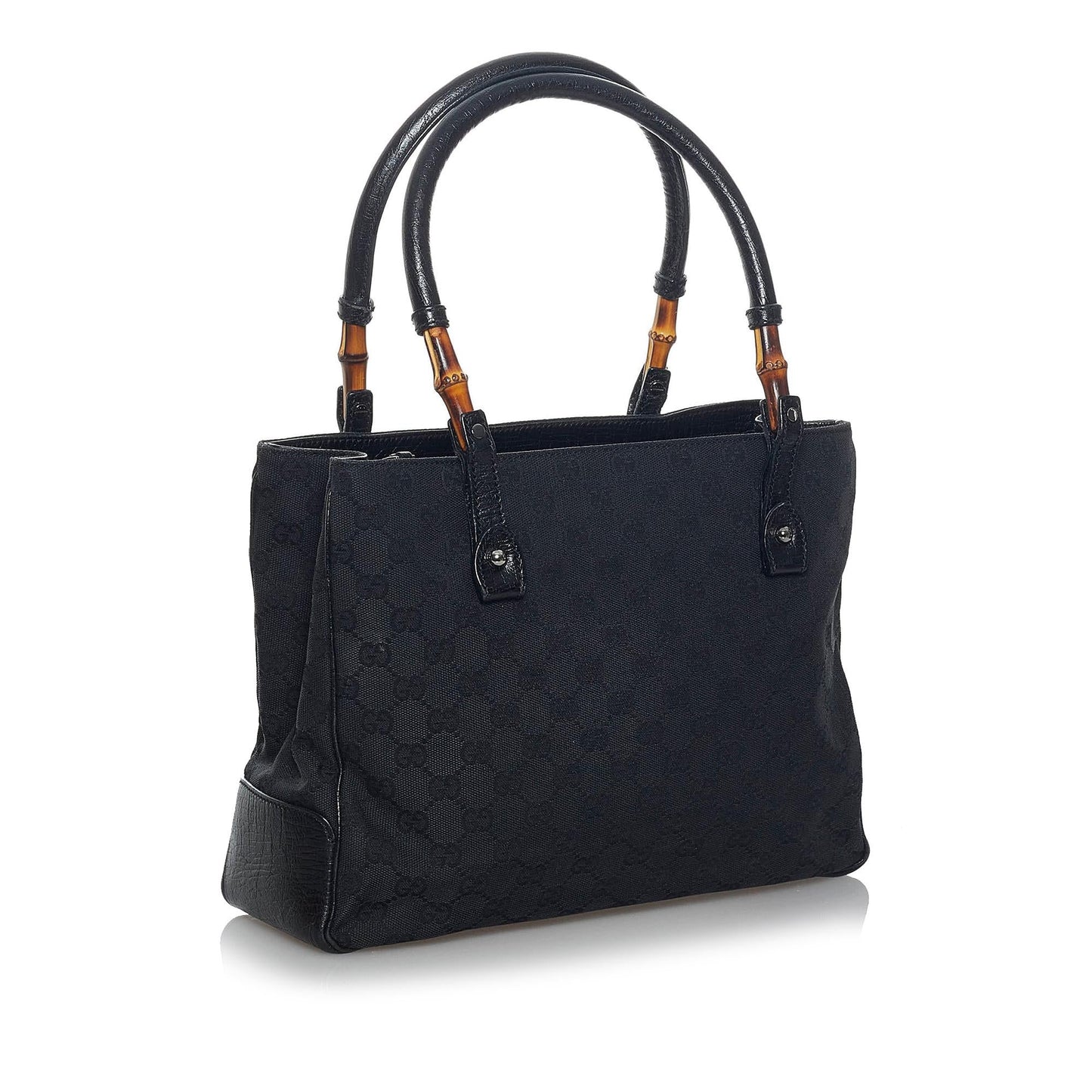 Gucci Bamboo GG SHG Canvas Black Satchel Bag Handbag Shg