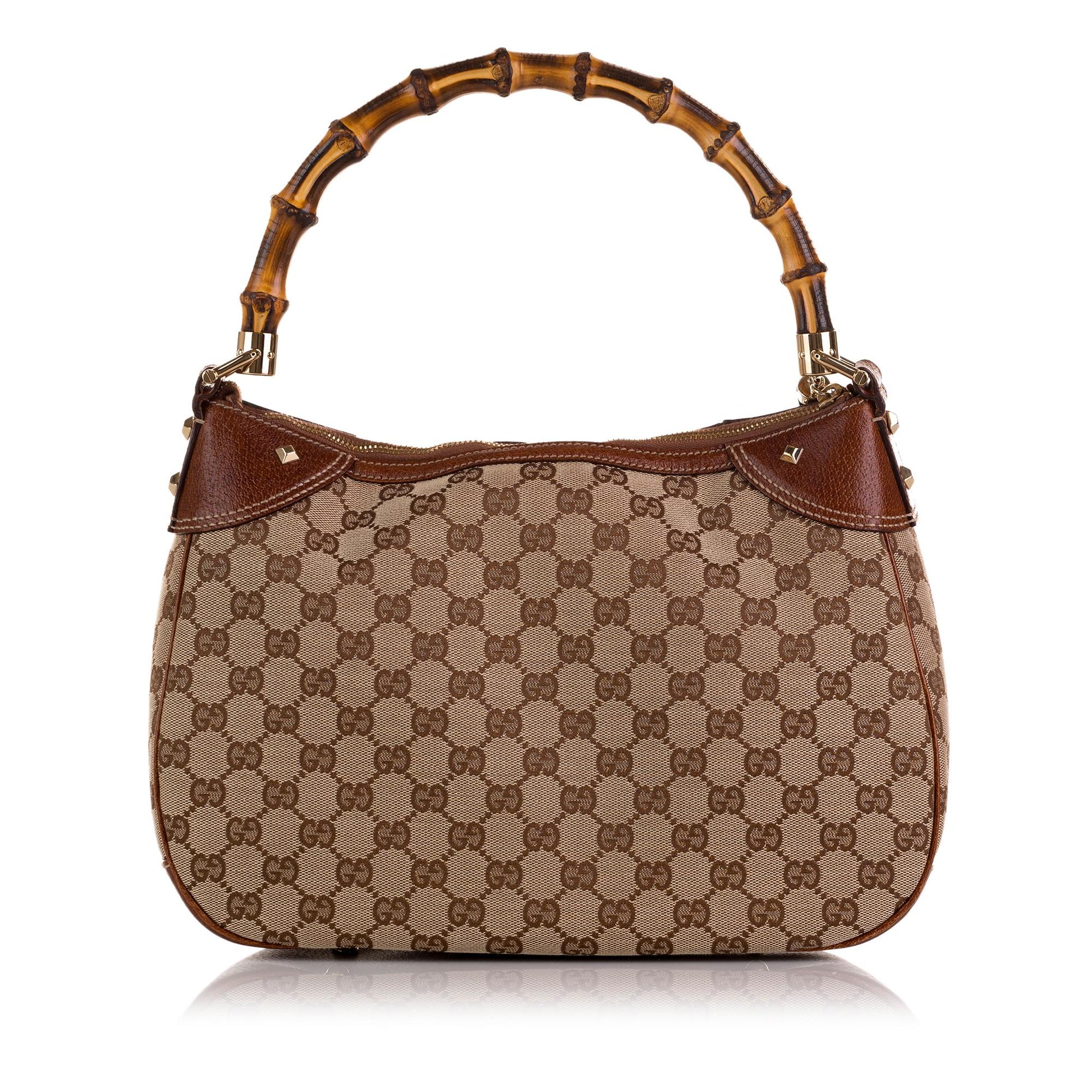 Gucci Bamboo GG SHG-CCTUmU Canvas Calf Brown Satchel Bag