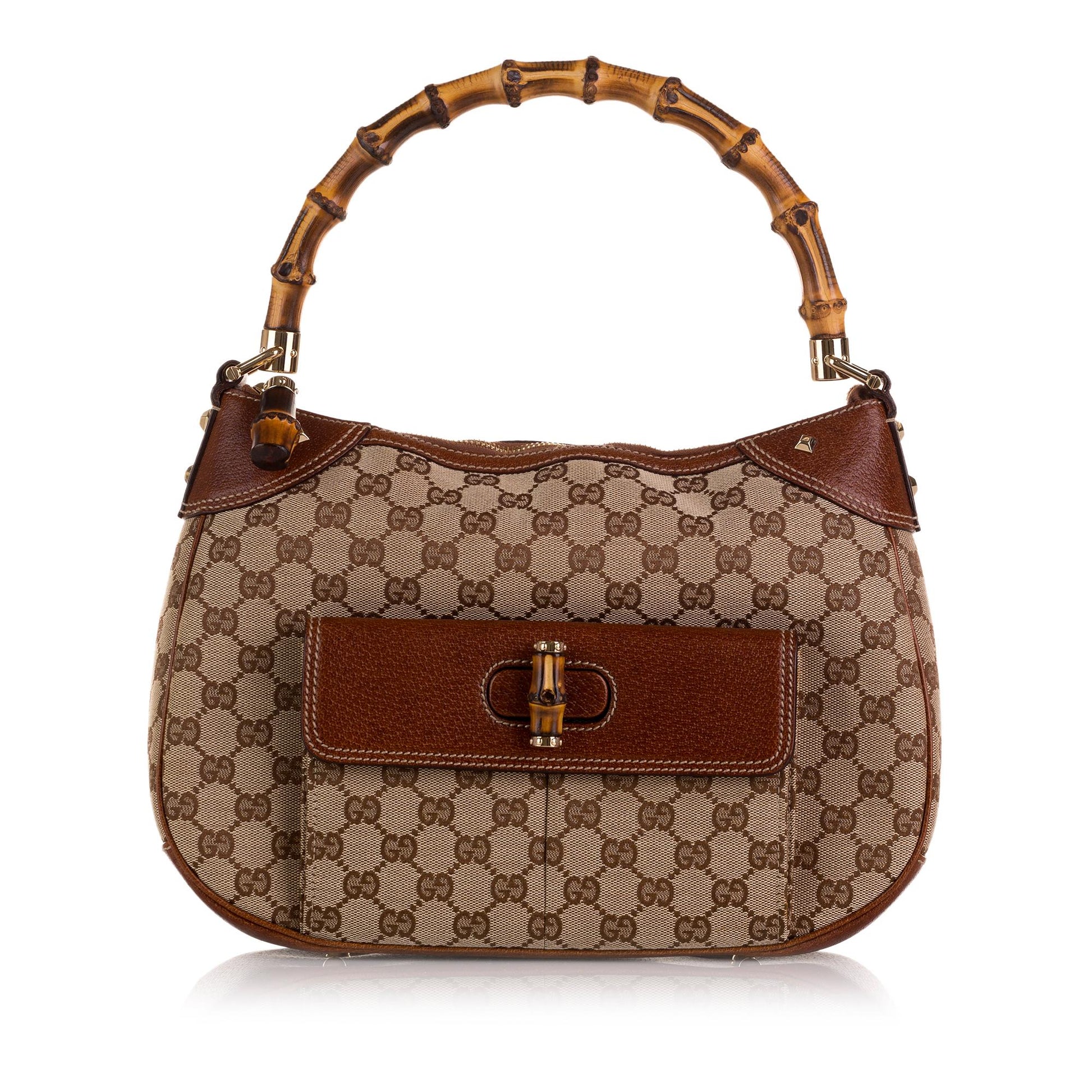 Gucci Bamboo GG SHG-CCTUmU Canvas Calf Brown Satchel Bag